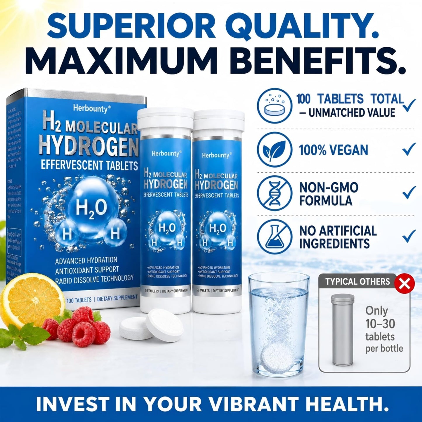 Herbounty H2 Molecular Hydrogen Tablets, 100 Tablets