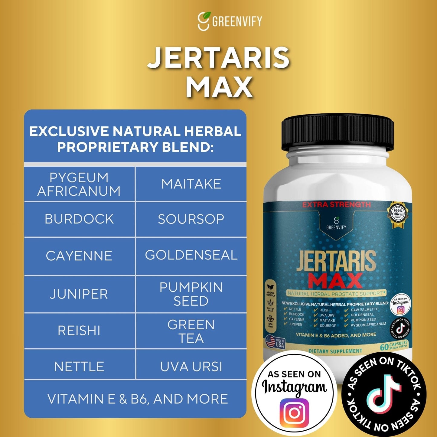 GREENVIFY Jertaris Max Extra Strength Prostate Support Capsule, 60 Count
