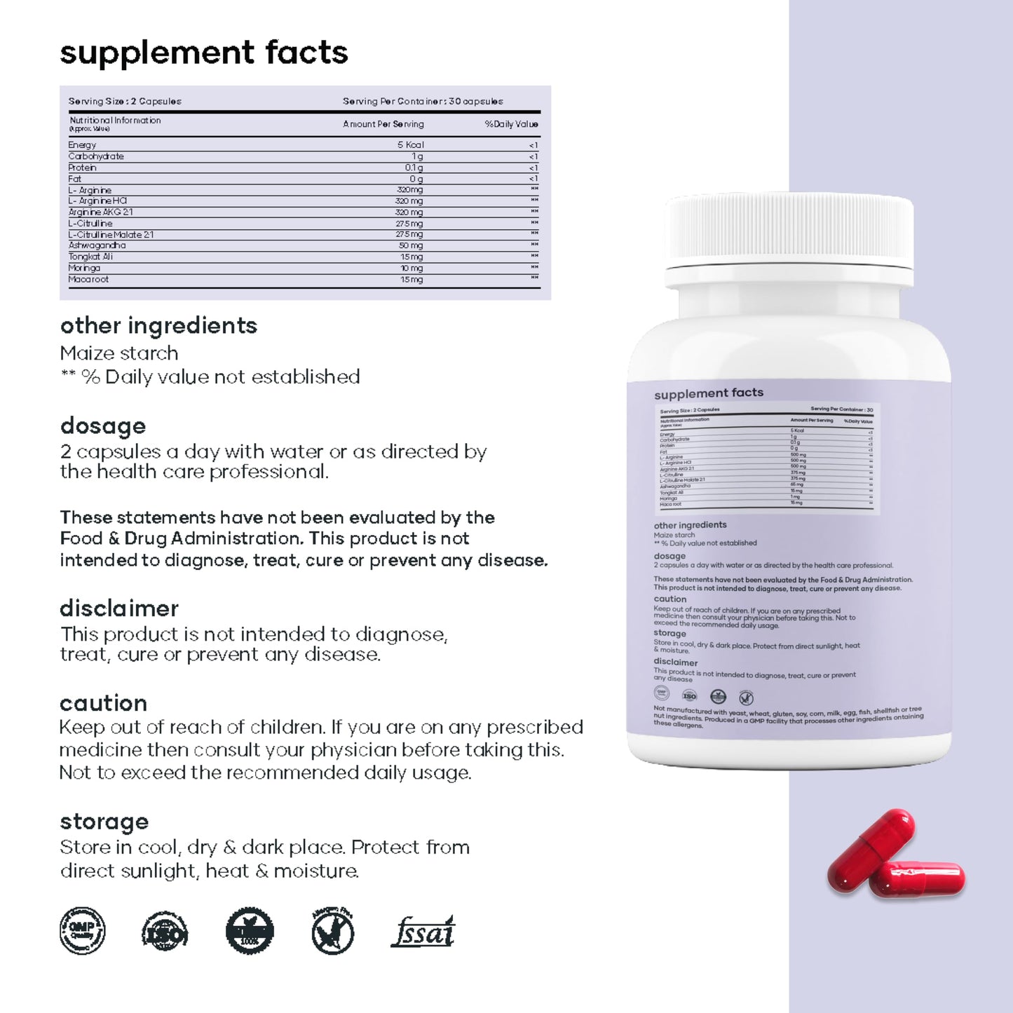 Mars by GHC Nitric Oxide Capsules with L-Arginine & L-Citrulline, 60 Capsules