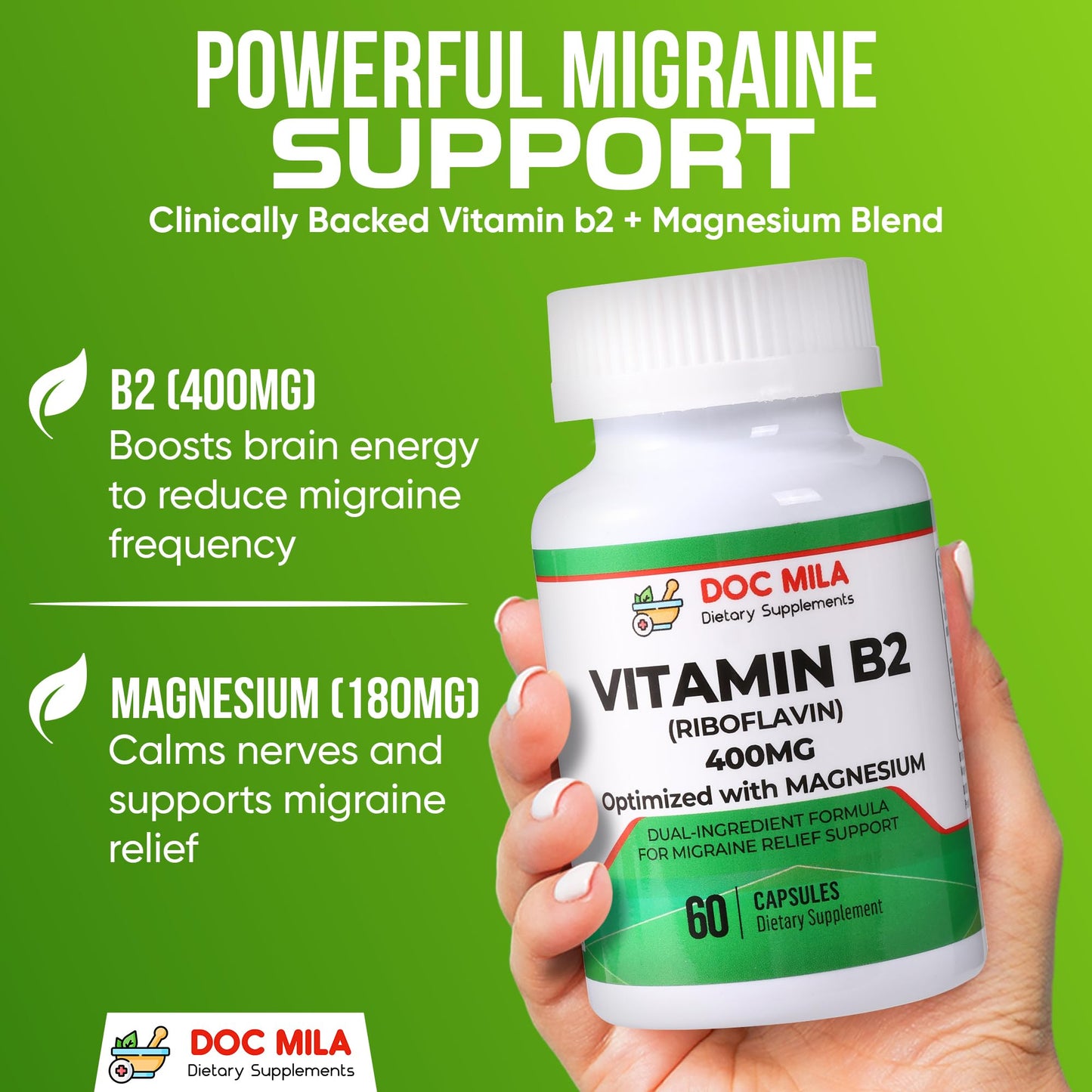 Doc Mila Vitamin B2 Riboflavin 400mg Capsule, 60 Count