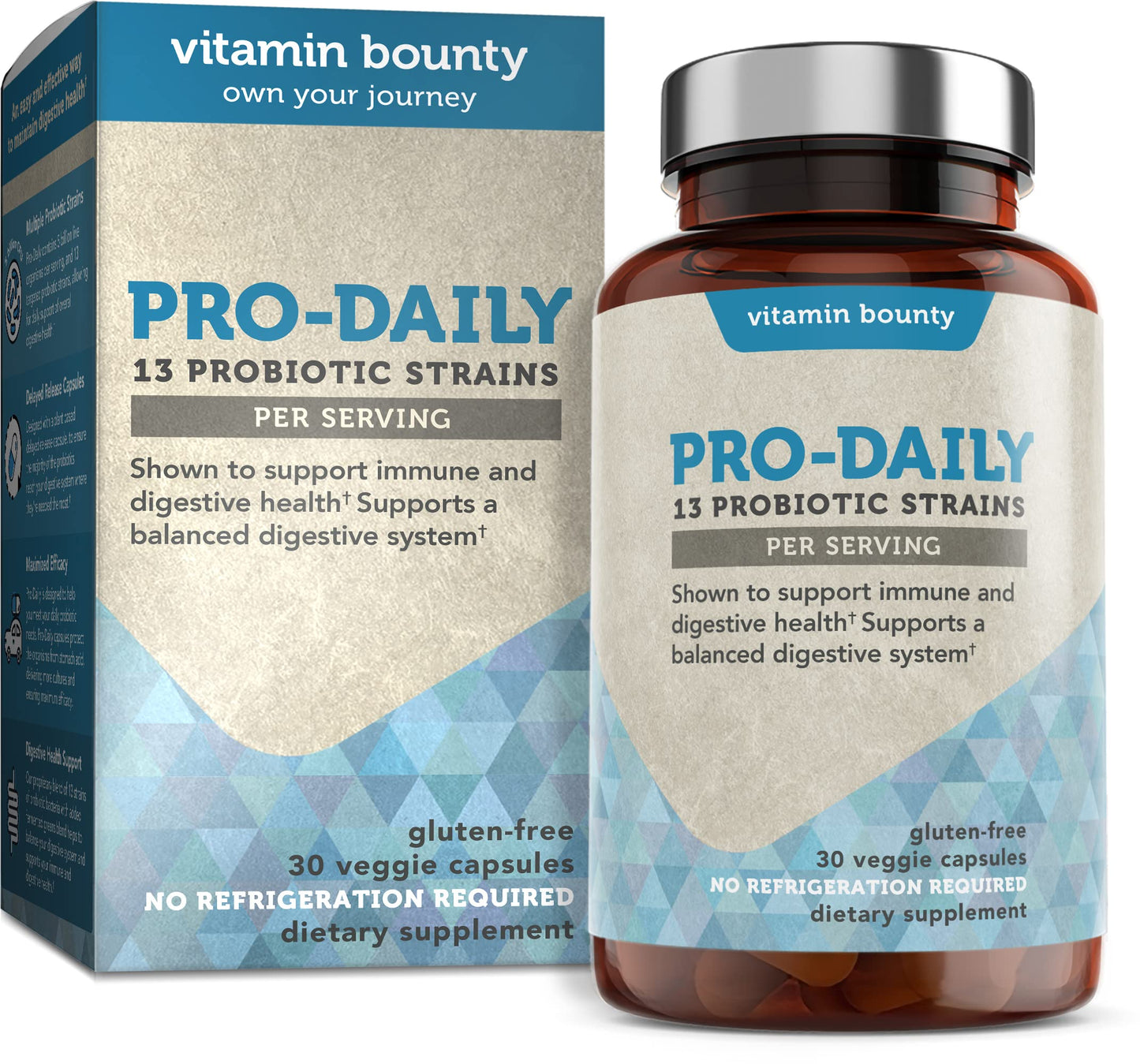 Vitamin Bounty Pro-Daily Probiotic 5 Billion CFU - 13 Strains with Lactobacillus Acidophilus & Bifidobacterium for Digestive Health - Probiotics for Men & Women Gut Health Support Capsules, 30 Count