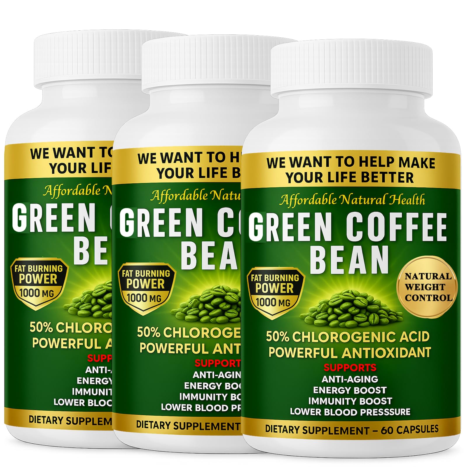 Heaven's Gate Green Coffee Bean Extract Capsules, 180 Capsules, 1000 mg Strength, 50% Chlorogenic Acid