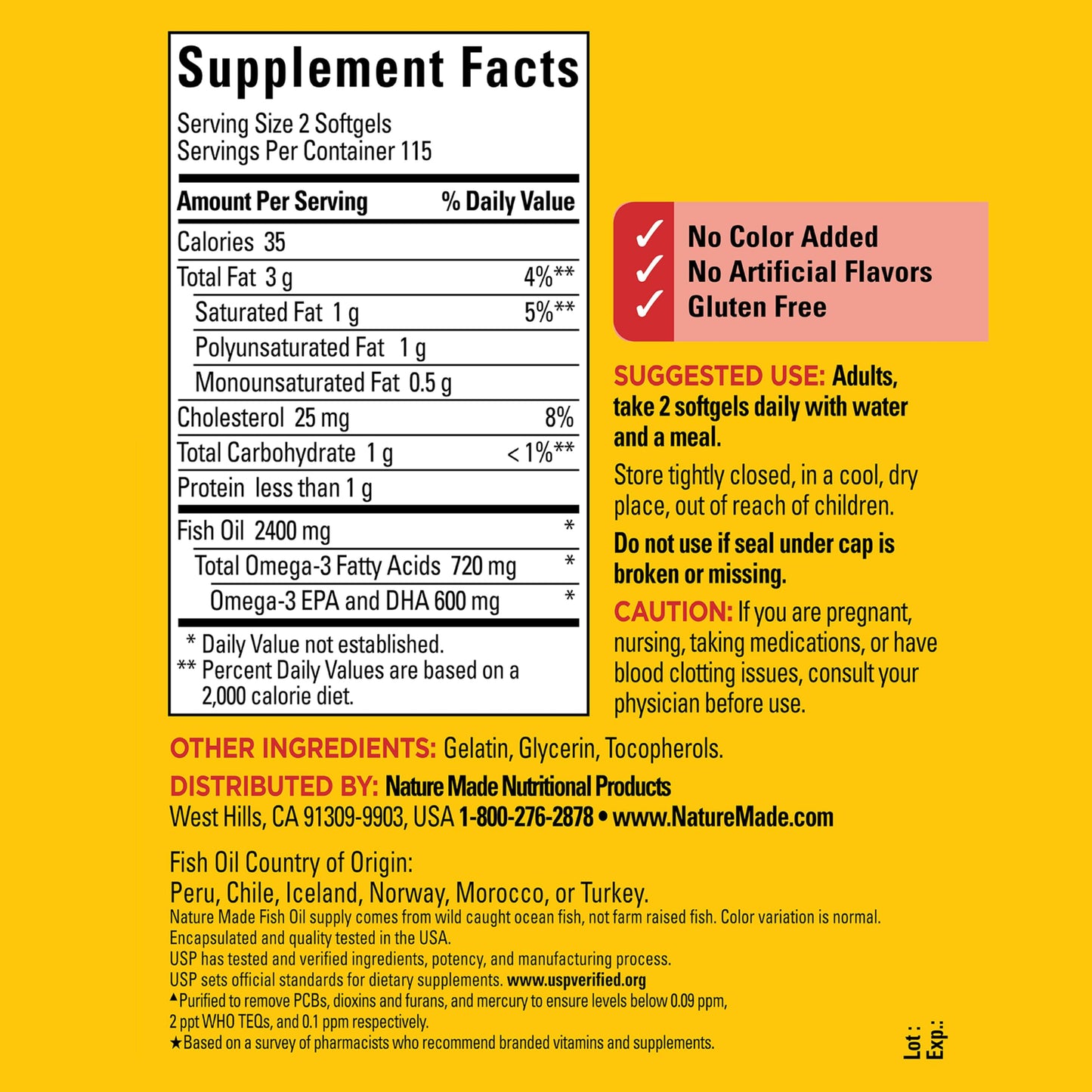 Nature Made Fish Oil Omega-3 Supplements Softgels, 230 Softgels