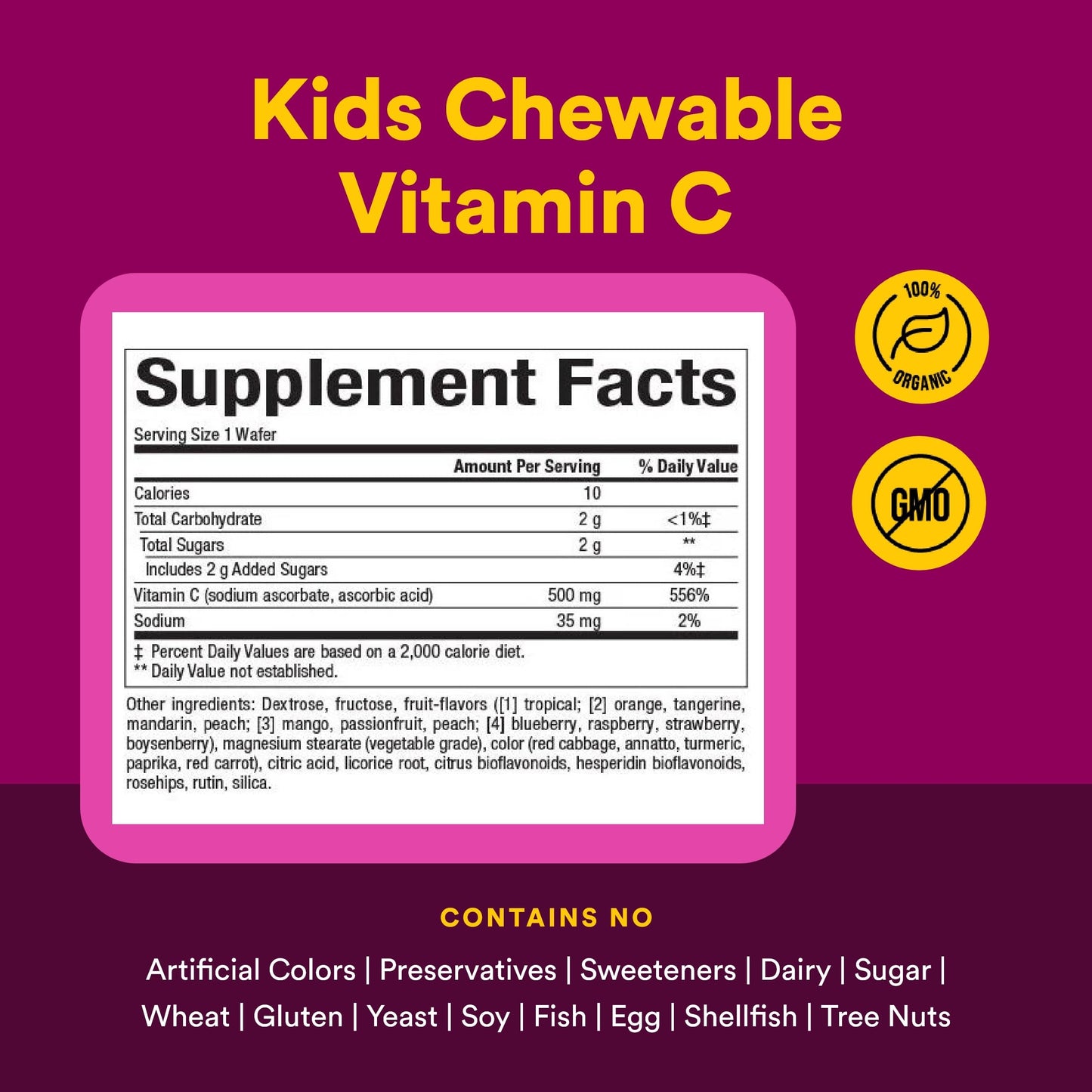 Natural Factors Kids Chewable Vitamin C 500 mg Tablets, 90 Count
