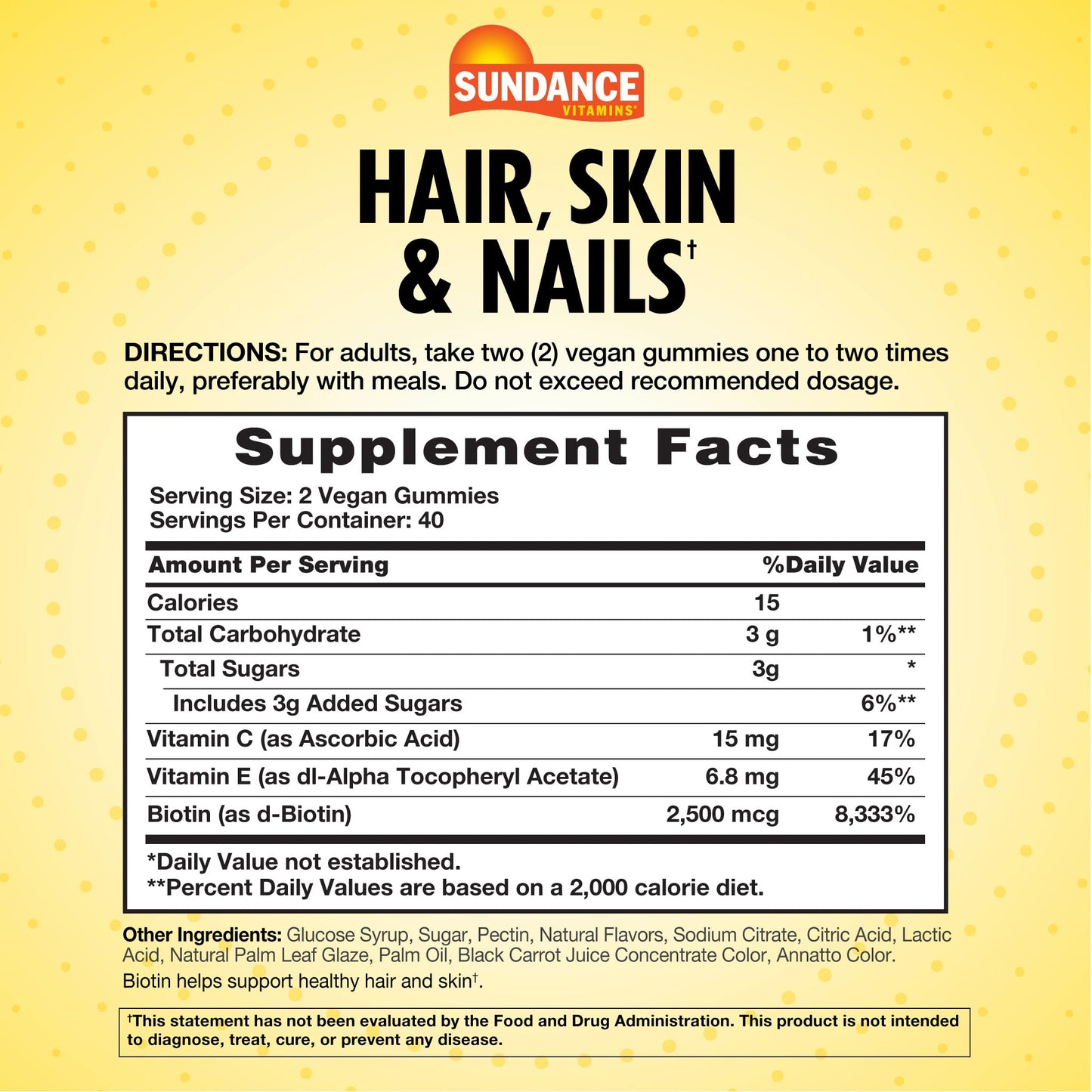 Sundance Hair, Skin, and Nails Biotin Gummies, 80 Count