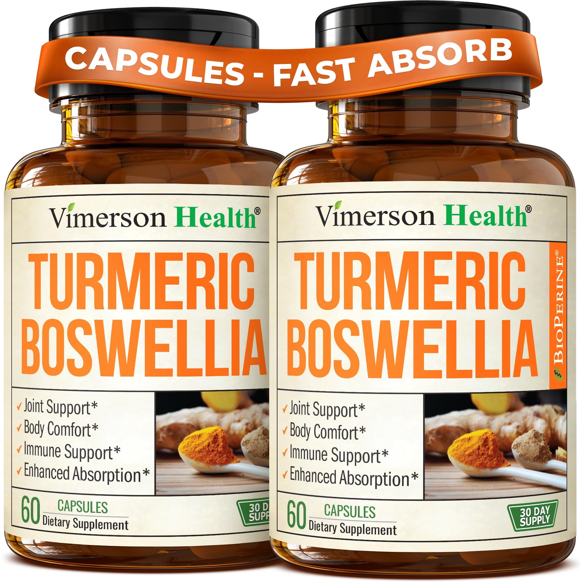 Vimerson Health Boswellia Serrata Turmeric Curcumin Supplement Capsules, 120 Count
