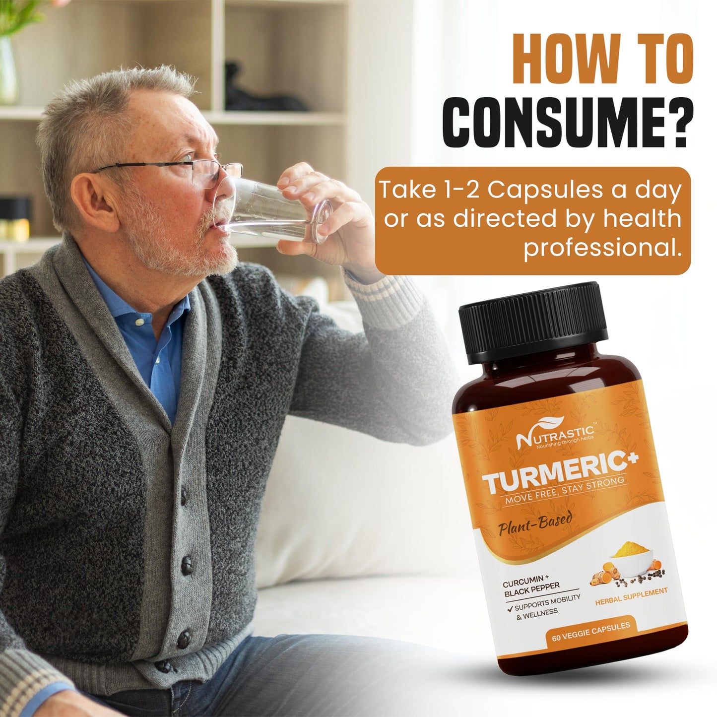 Nutrastic Turmeric Curcumin Supplement 400mg Capsule, 60 Count