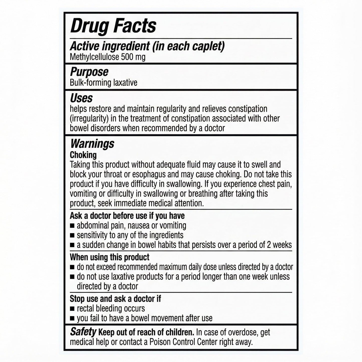 Generic Fiber Supplement Caplets 500 mg, 100 Count