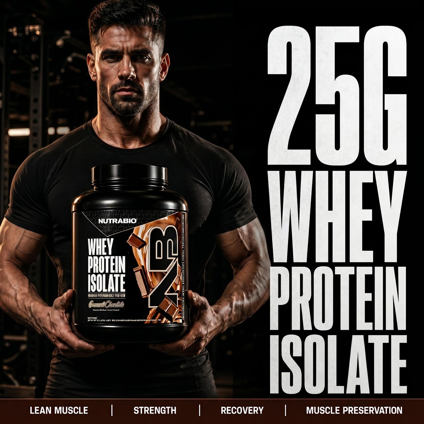 NutraBio Whey Protein Isolate Protein Powder Gourmet Chocolate, 80 Servings