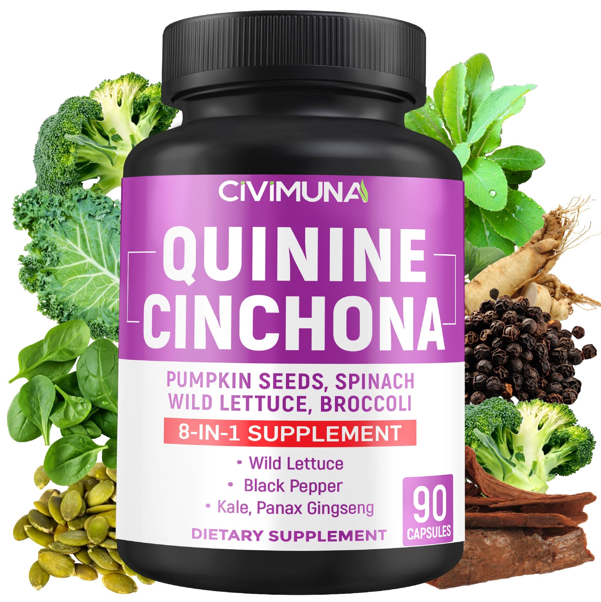CIVIMUNA Quinine Cinchona Bark Capsules, 90 Count
