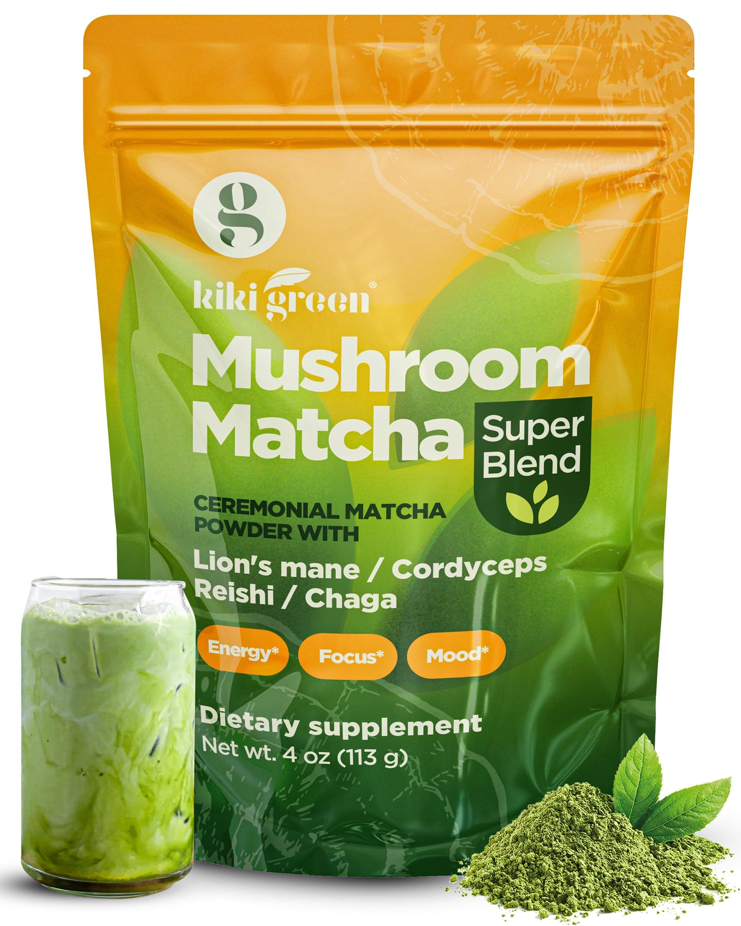 KIKI Green Mushroom Matcha Powder Super Blend 4 oz