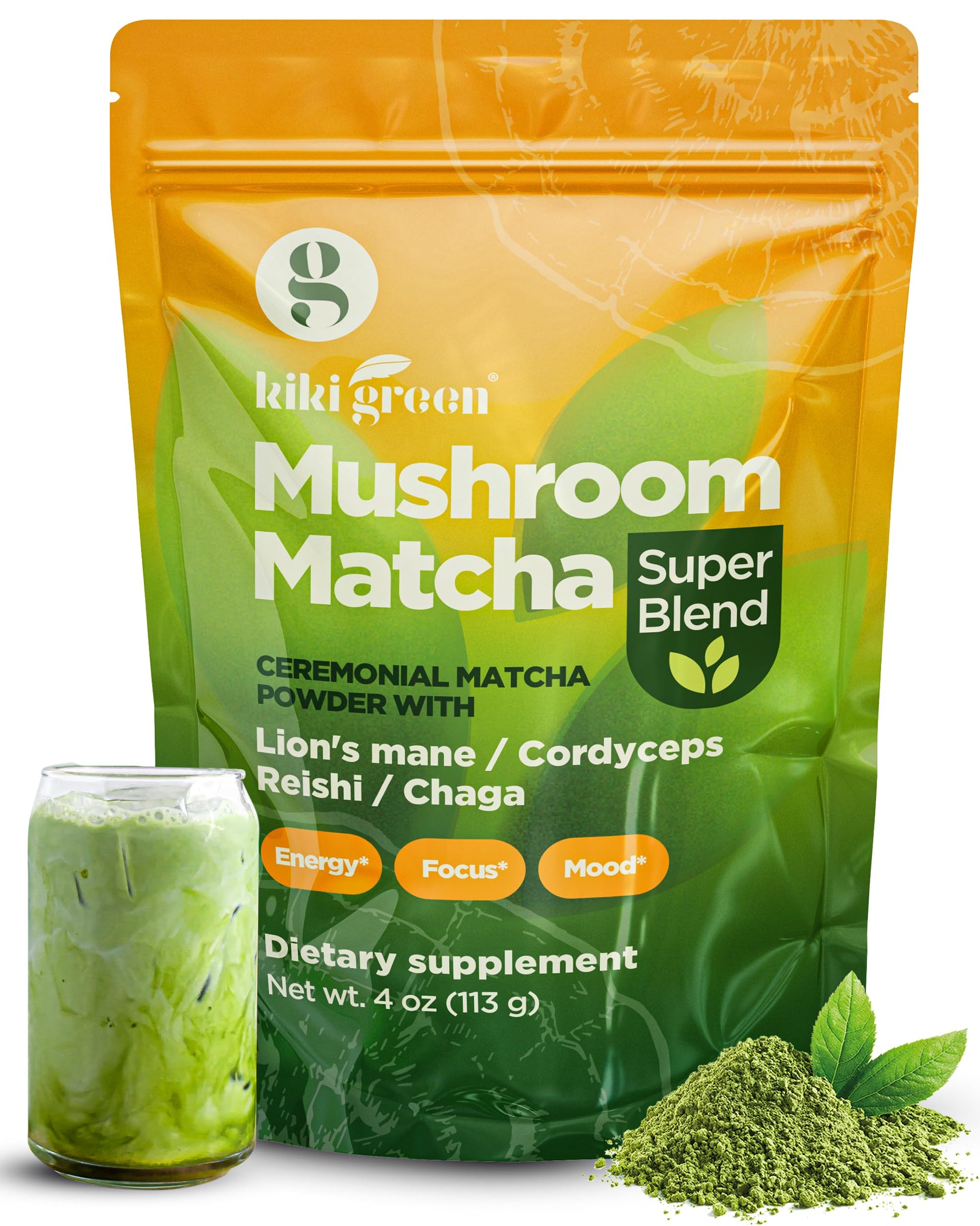 KIKI Green Mushroom Matcha Powder Super Blend 4 oz