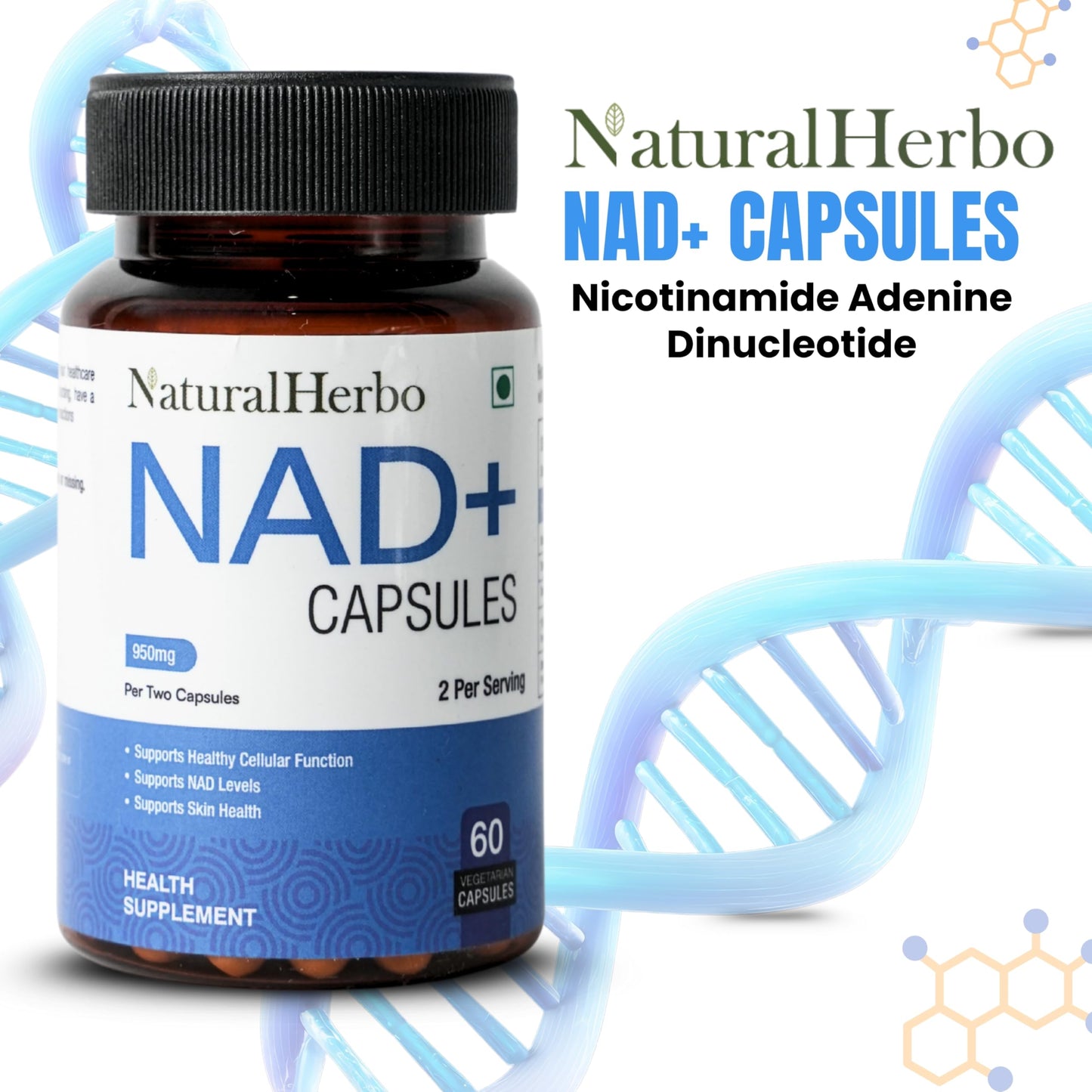 NaturalHerbo NAD+ Supplement 950mg Capsules, 60 Count