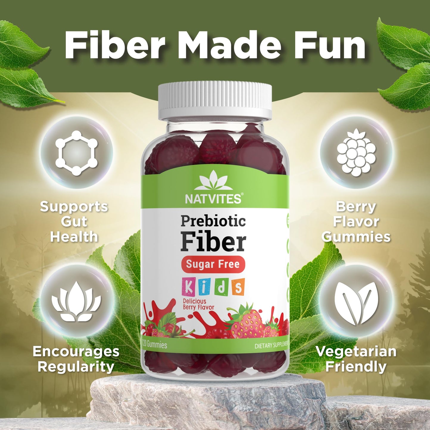 Natvites Prebiotic Kids Fiber Gummies 120 Count
