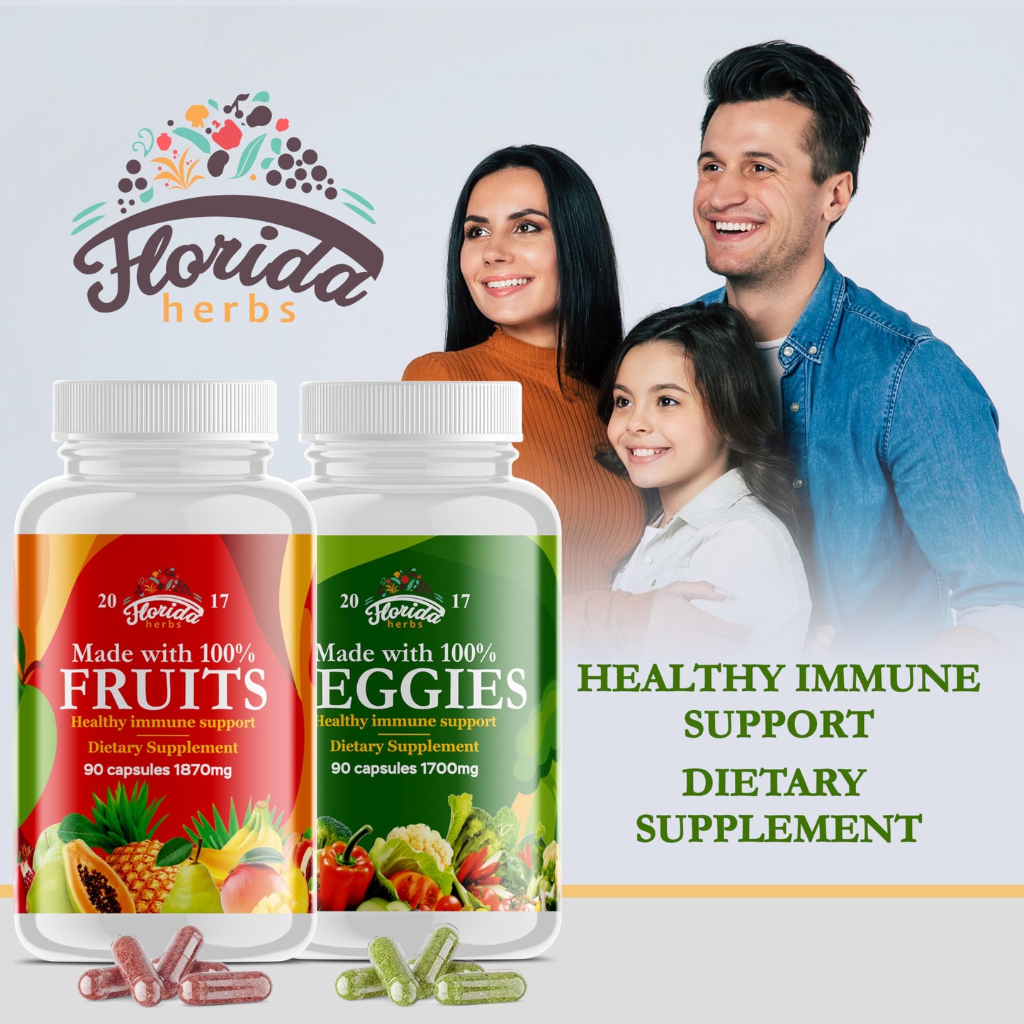 Florida Herbs Fruits and Vegetables Supplement Capsules, 360 Count