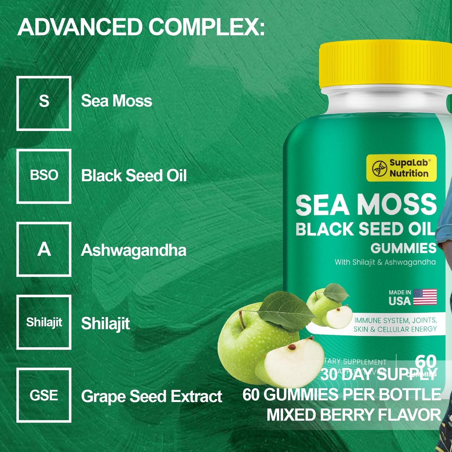 MEGNETA Sea Moss Gummis with Shilajit, Ashwagandha & Astaxanthin - 60 Gummis