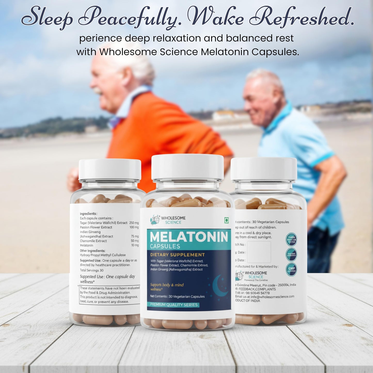 WHOLESOME SCIENCE Melatonin 10 mg Capsules with Herbal Extracts for Sleep & Relaxation – Non-GMO, Vegan, Soy-Free, Third-Party Lab Tested, 30 Capsules