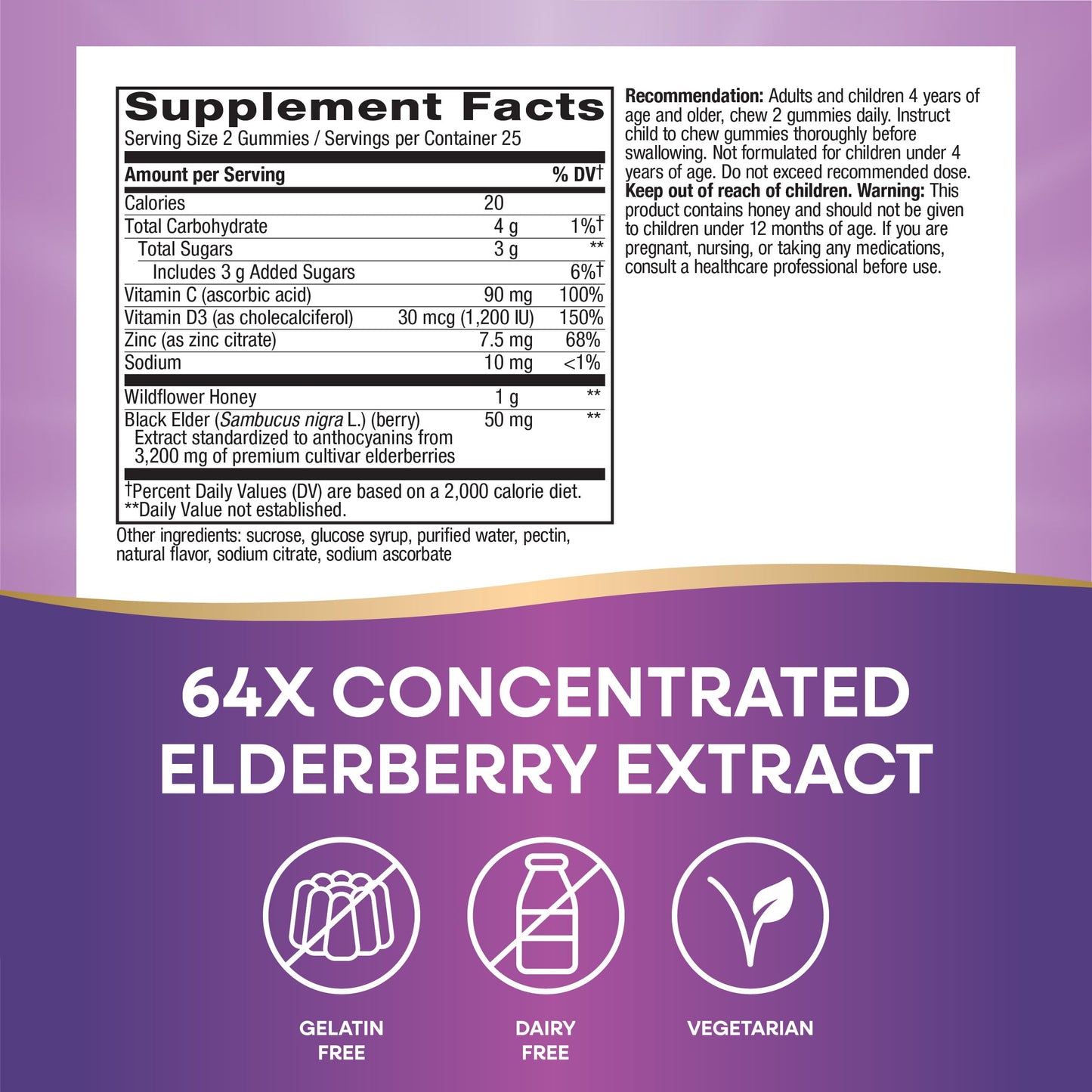 Nature's Way Sambucus Elderberry + Wildflower Honey Immune Gummy, 50 Gummies