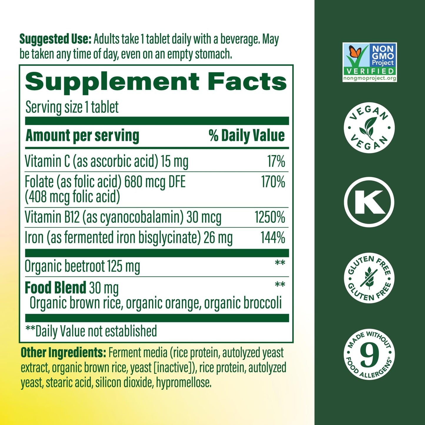 MegaFood Blood Builder Iron Supplement Tablet, 30 Tablets