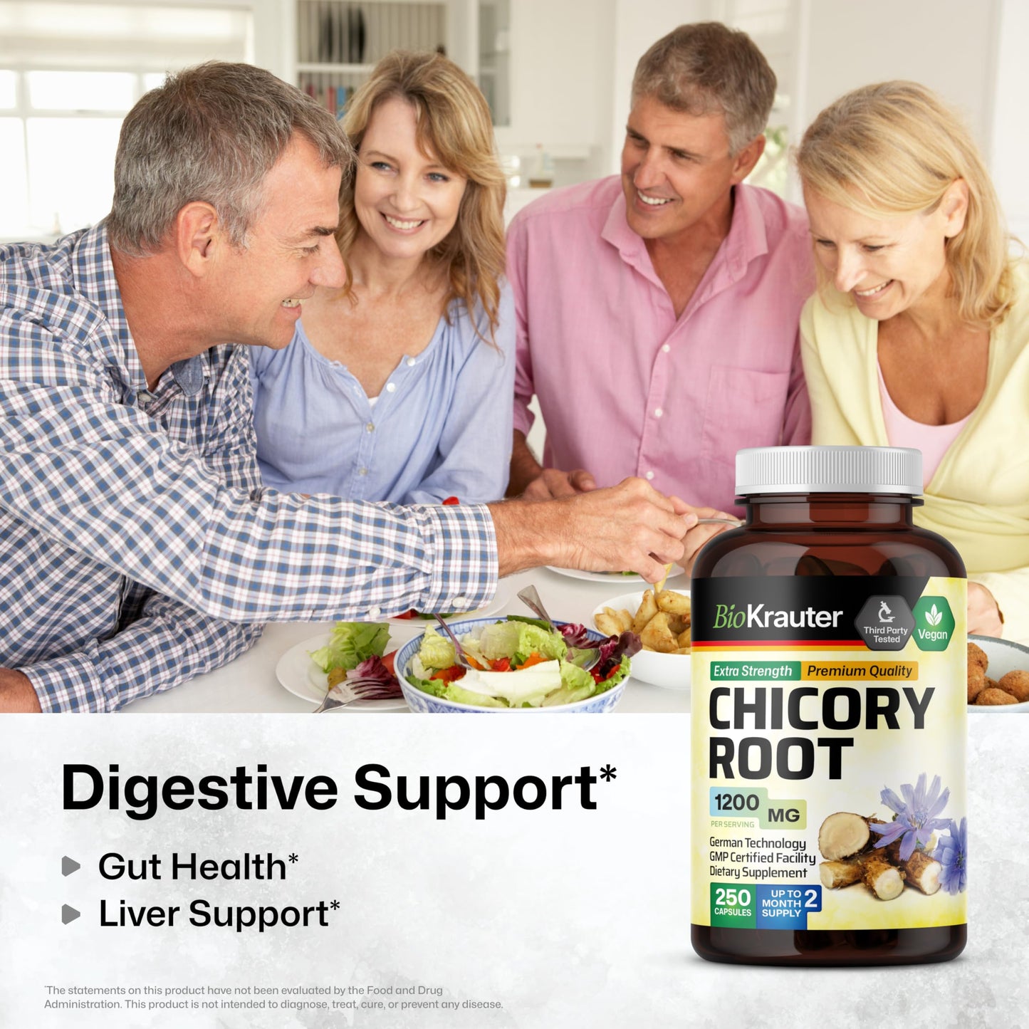 BIO KRAUTER Chicory Root for Gut & Digestive Support Capsule, 250 Count