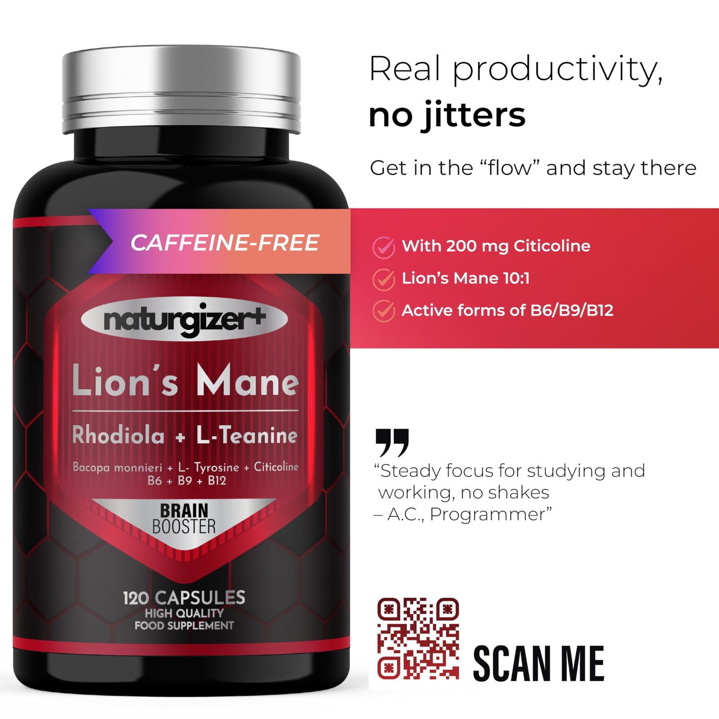 naturgizer+ Lions Mane Supplement 120 Capsules
