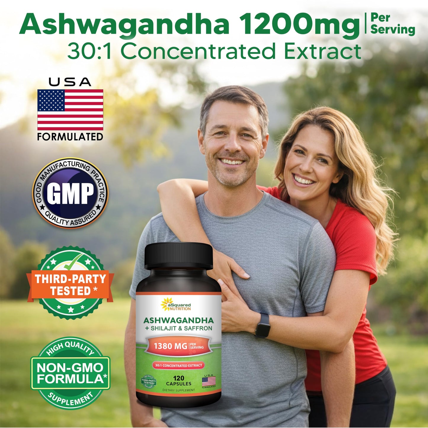 aSquared Nutrition Ashwagandha for Men & Women + Shilajit & Saffron, 120 Capsules
