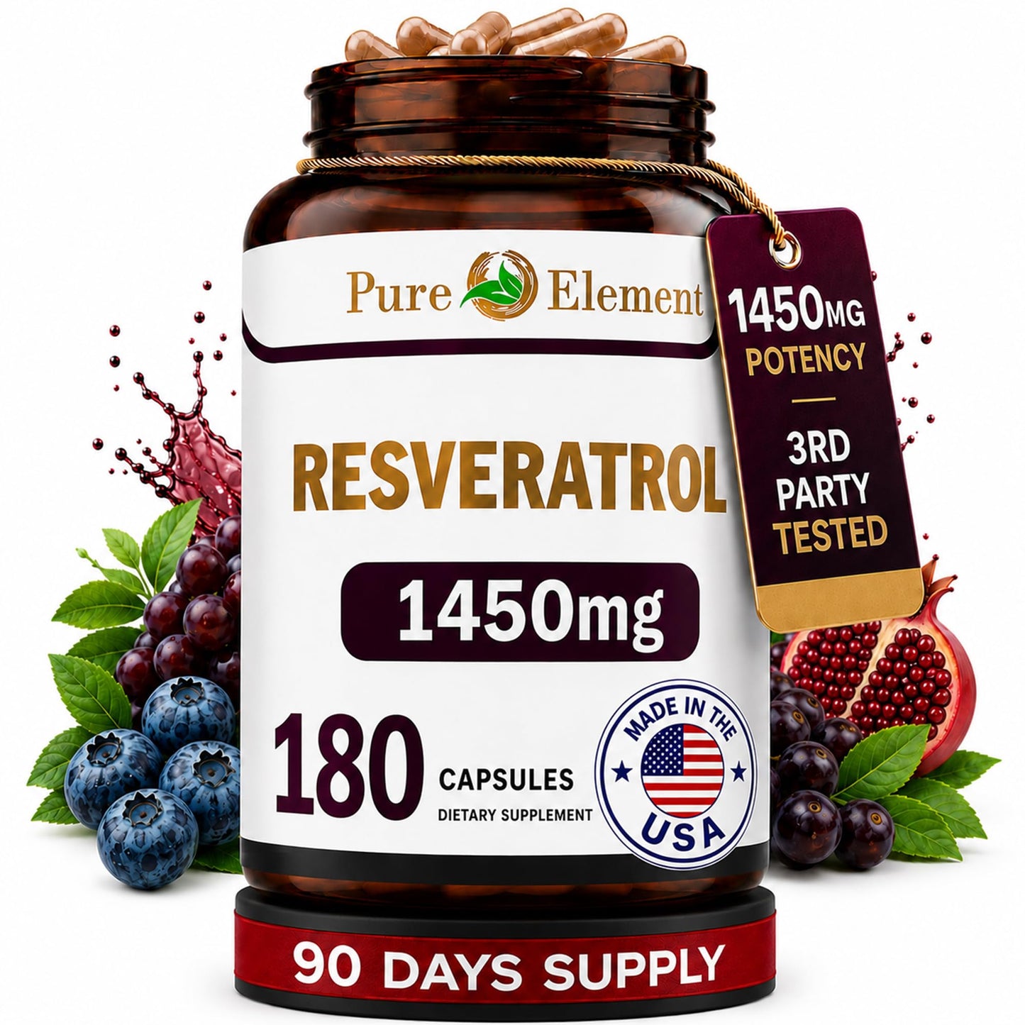 Pure Organic Elements Resveratrol 1450mg Capsule 90 Count