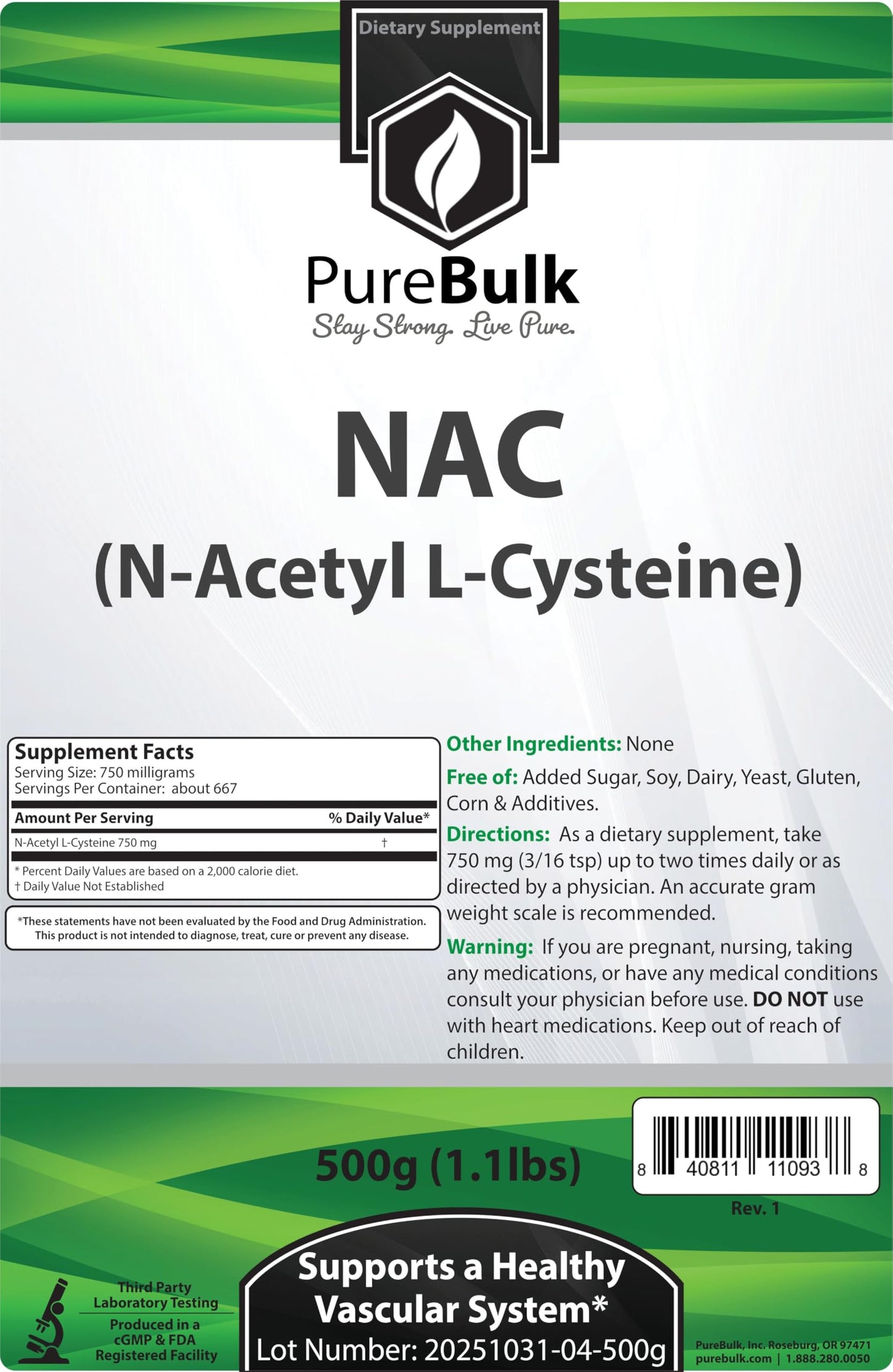 PureBulk N-Acetyl L-Cysteine (NAC) Powder 17.64 oz