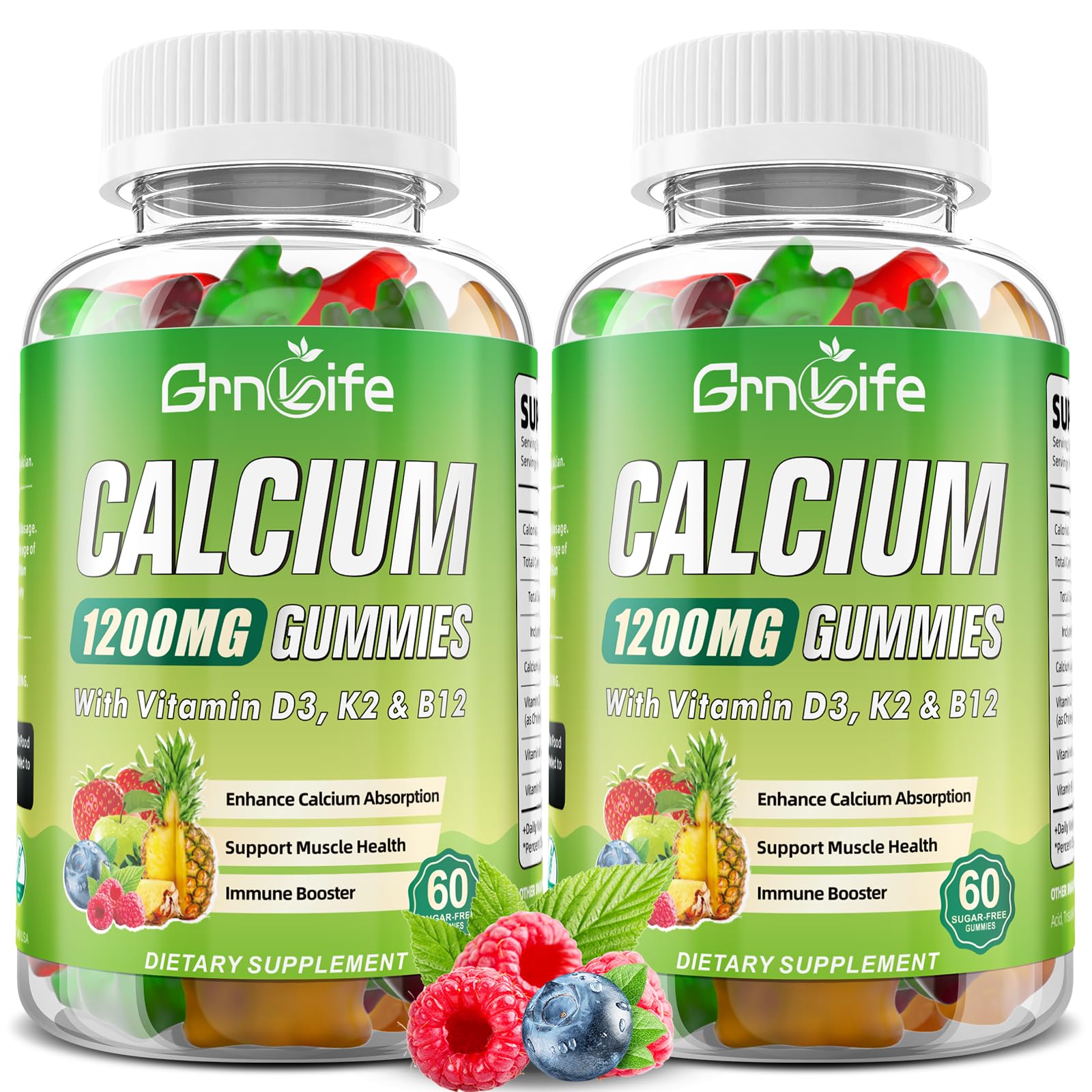 GrnLife Calcium Citrate 1200mg with Vitamin D3 Gummies, 120 Count