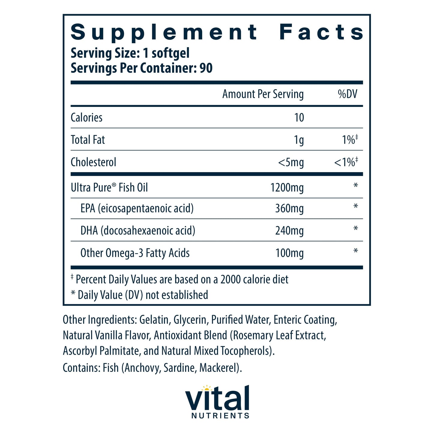 Vital Nutrients Ultra Pure Fish Oil 700 Enteric Coated Capsule, 90 Count
