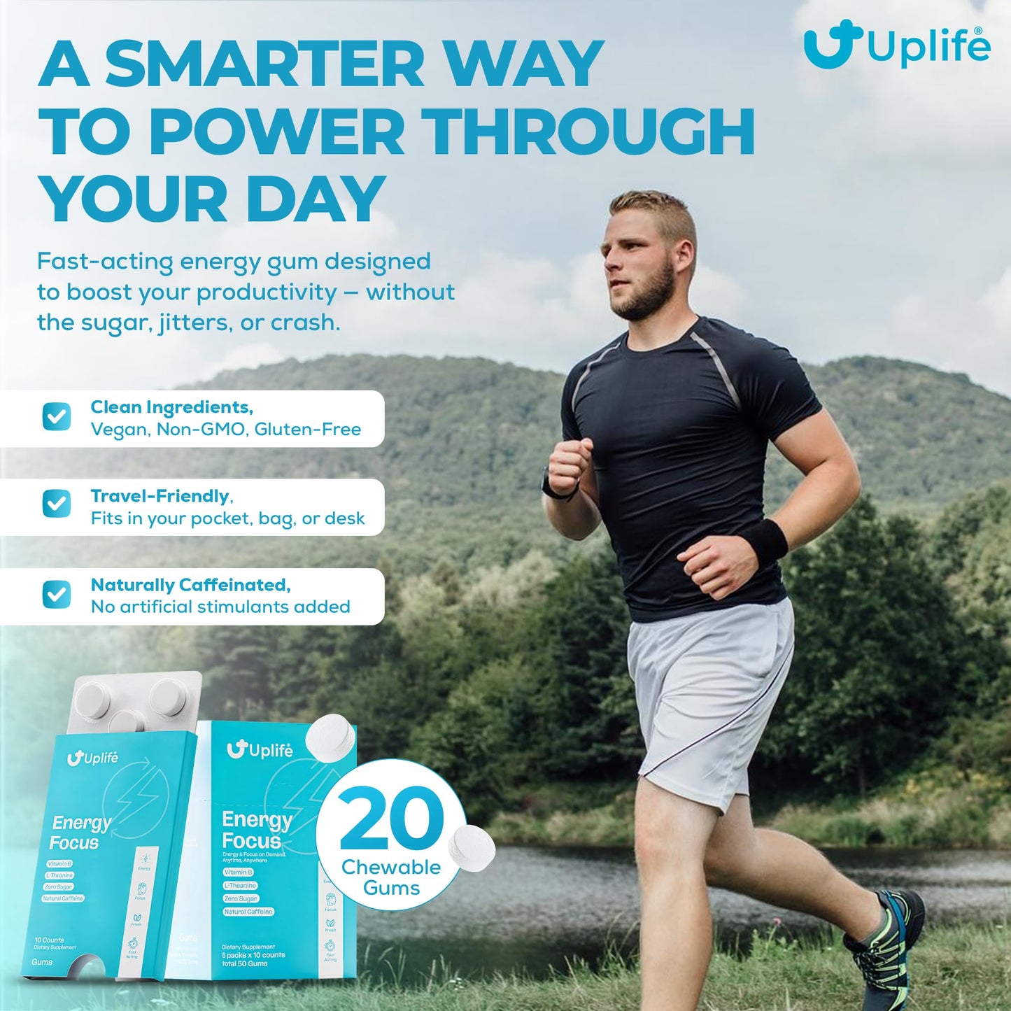 UPLIFE Energy and Focus Gum Chewable 20 Count
