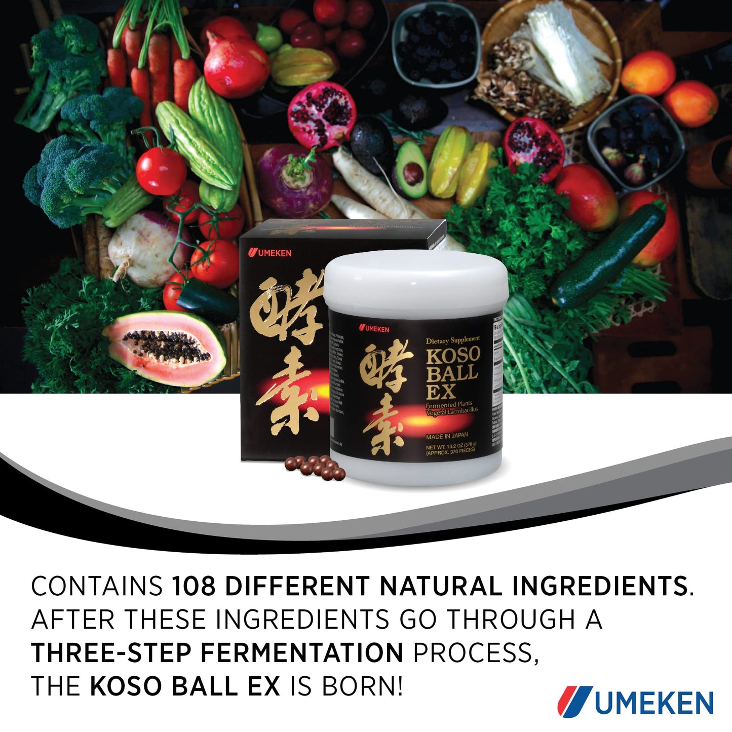 Umeken Koso Ball EX-New Fermented Fruits and Vegetables Extract Containing Enzymes Powder 13.2 oz