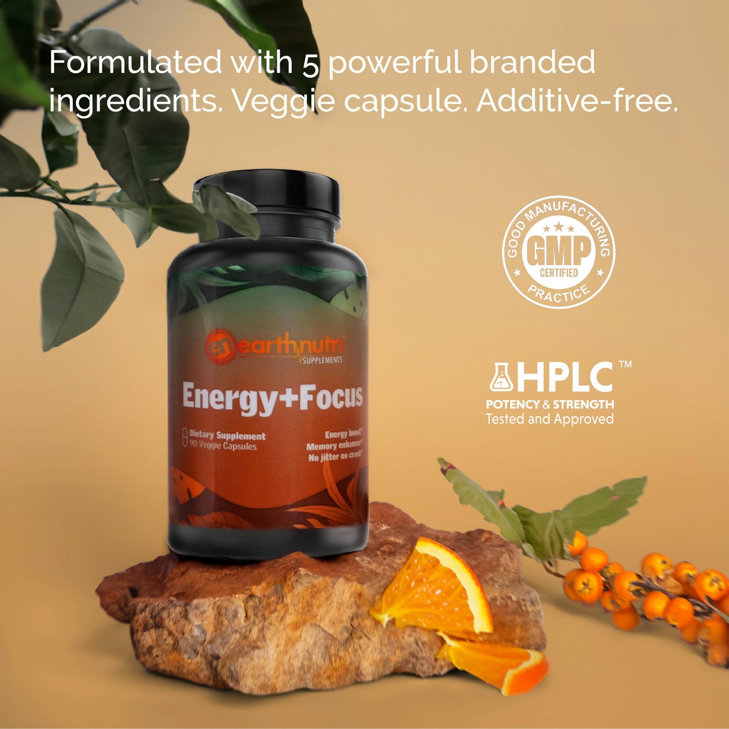 EarthNutri Energy + Focus Powder Supplement – Energy Boost & Memory Supplements with PeakO2, AlphaSize, Cognizin, PurCaf, Theacrine, Acetyl L-Carnitine L-Tyrosine, Lychee Flavor – 6.03 Ounce
