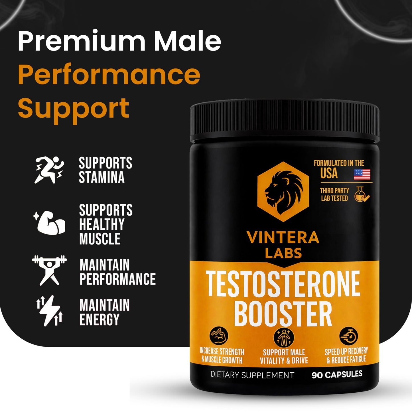 VINTERA LABS Testosterone Booster for Men, High Potency - Tongkat Ali, Maca, Turkesterone - Stamina & Endurance Testosterone Supplement, 90 Capsules