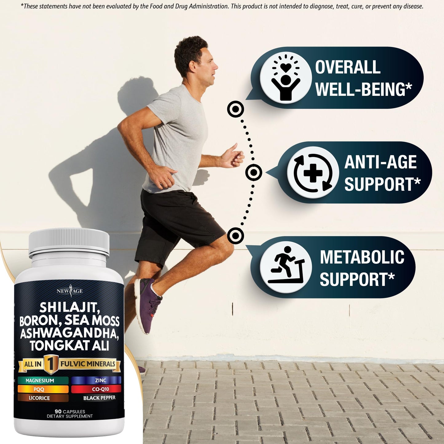 NEW AGE Shilajit Supplement with Sea Moss, Ashwagandha, Tongkat Ali, Boron, Magnesium - Fulvic Acid Capsules for Men, 90 Count