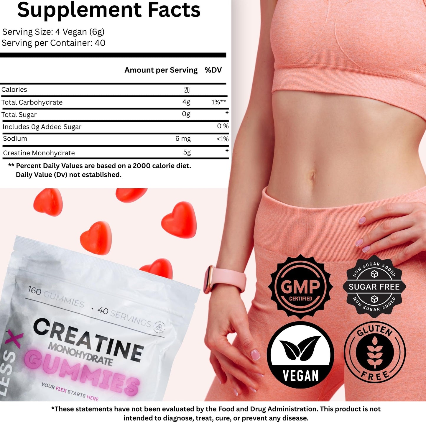 LMTLESS X Creatine For Women Sugar Free Creatine Monohydrate Gummies 160 Count