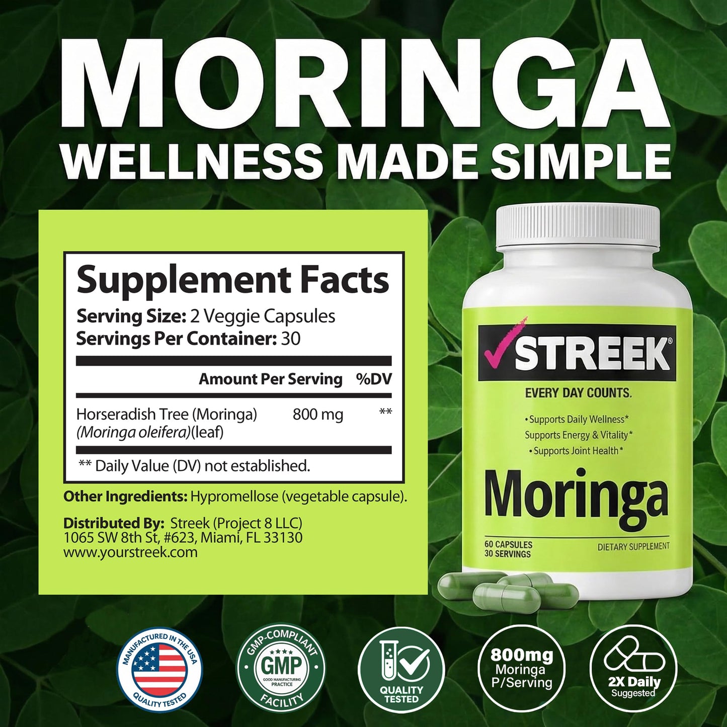 Streek Moringa Capsules, 60 Count