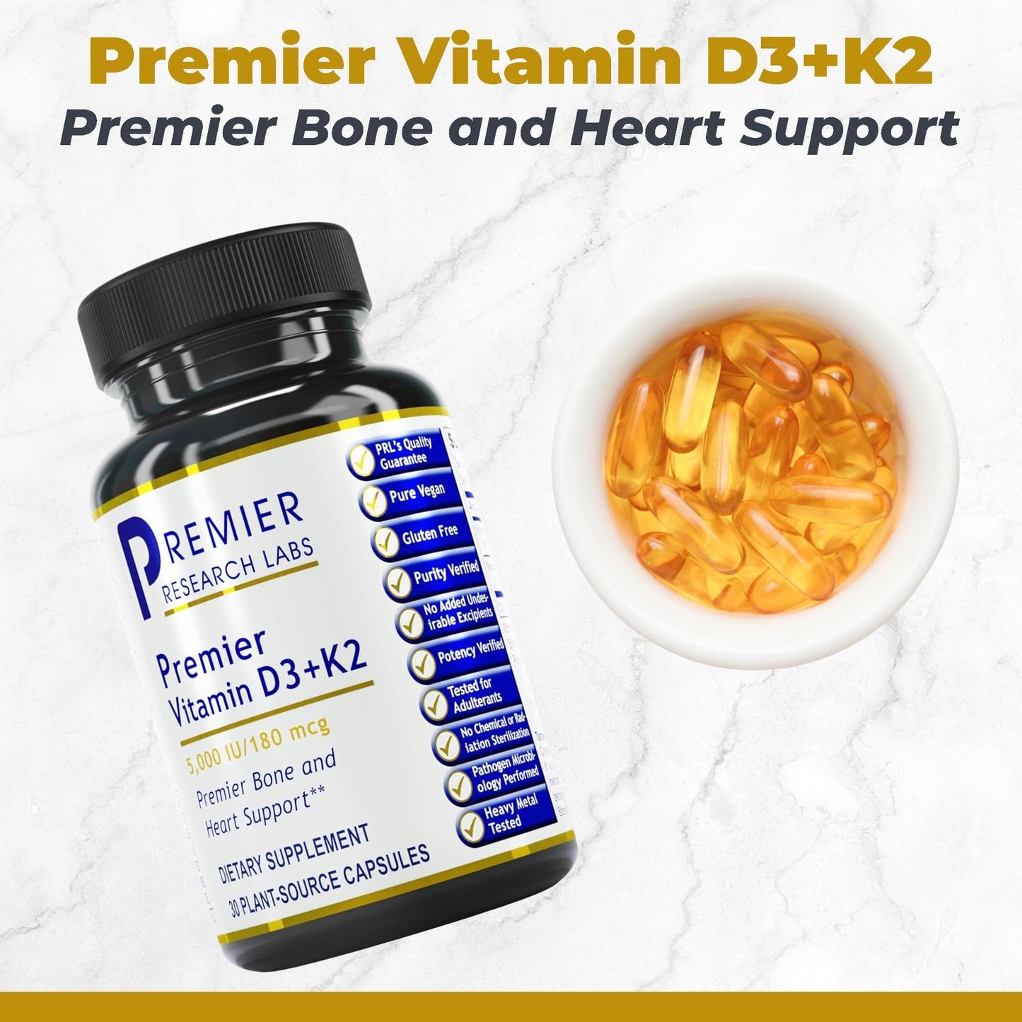 Premier Research Labs Vitamin D3 + K2 Capsules, 30 Count