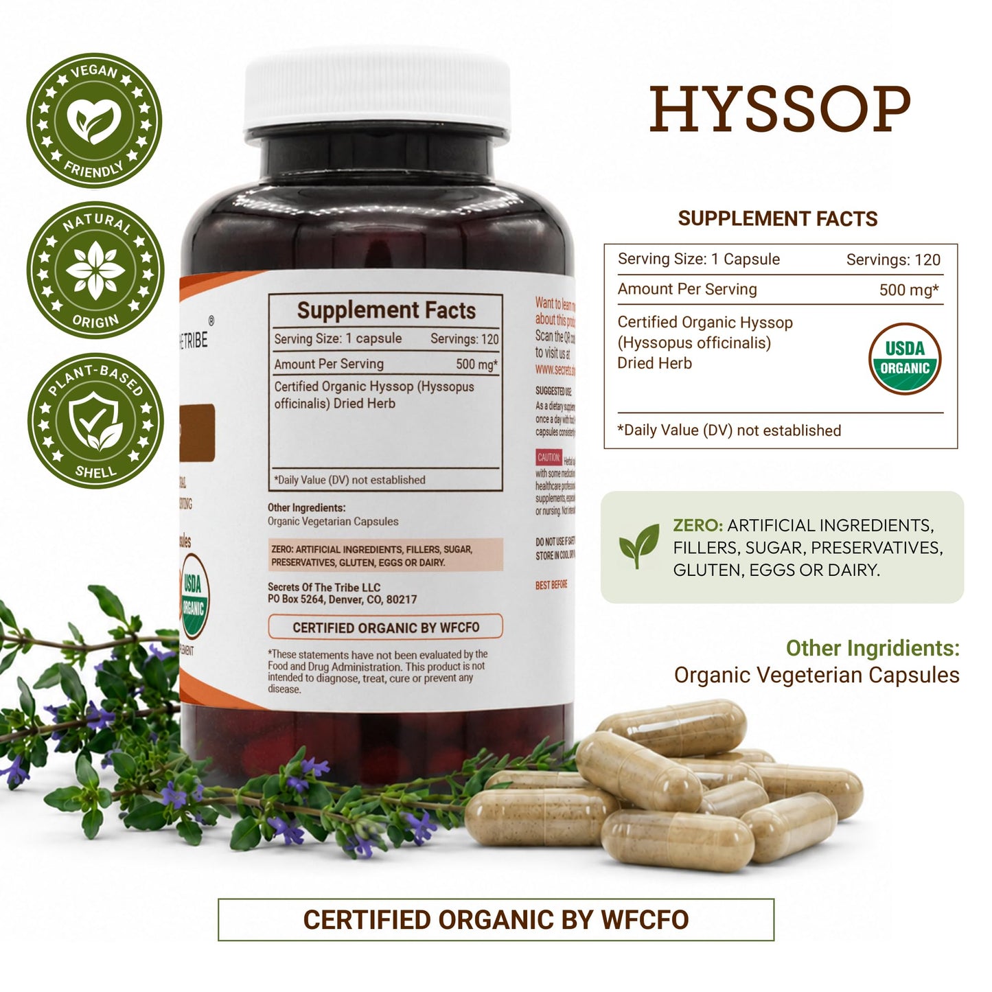 Secrets of the Tribe Hyssop Capsules 120 Count
