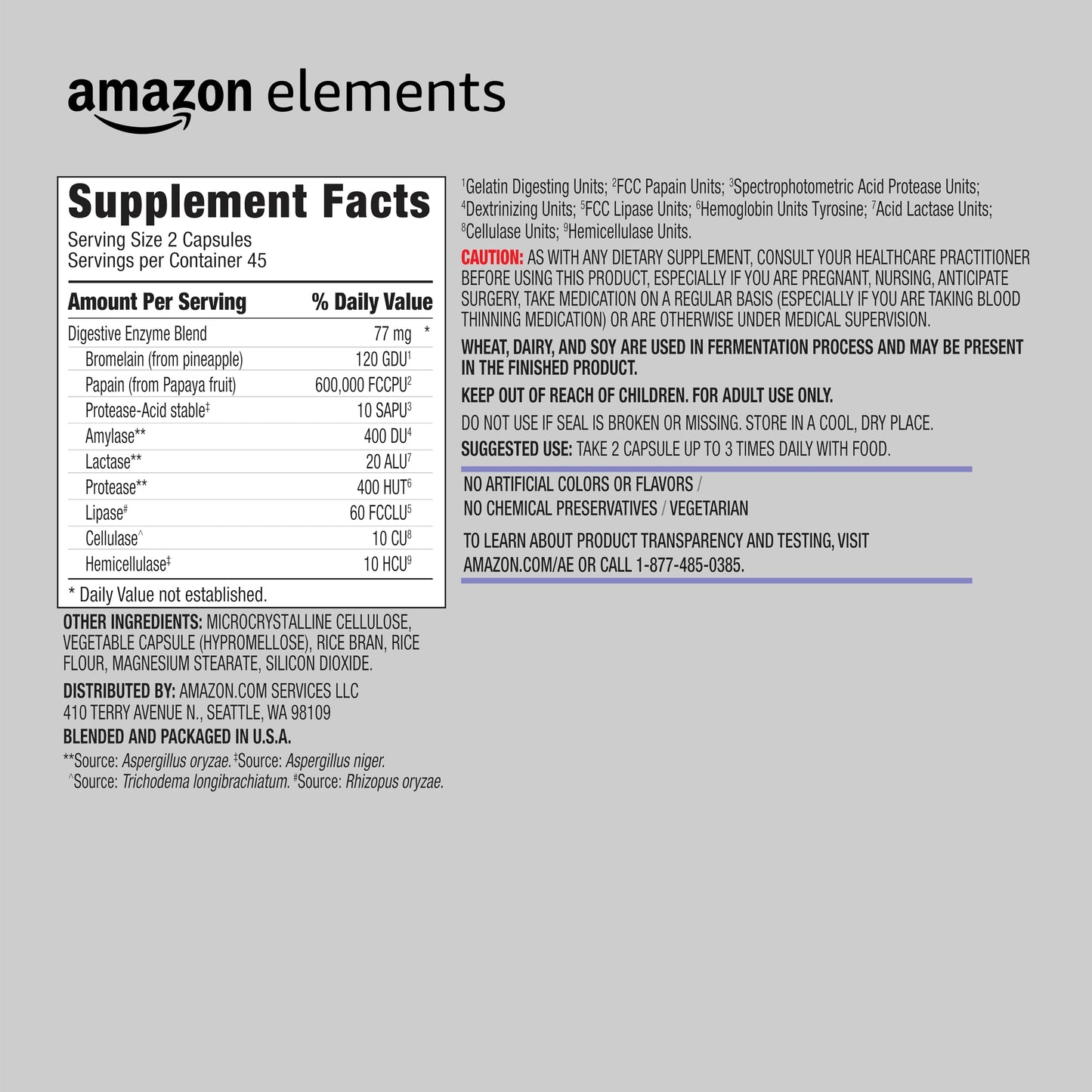 Amazon Elements Digestive Enzyme Complex Capsule 90 Count