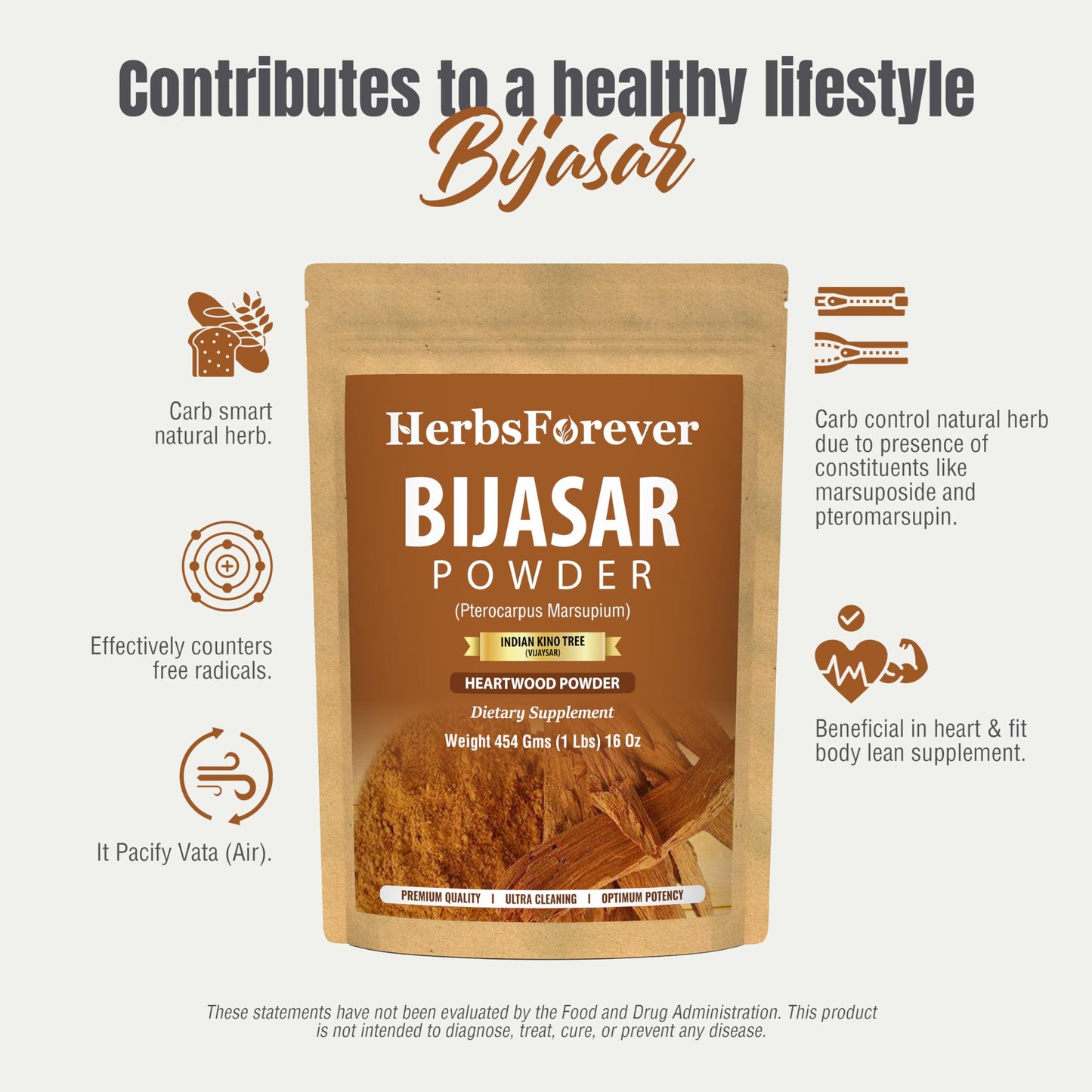 Herbsforever Bijasar Powder – Pterocarpus Marsupium, 16 Ounce