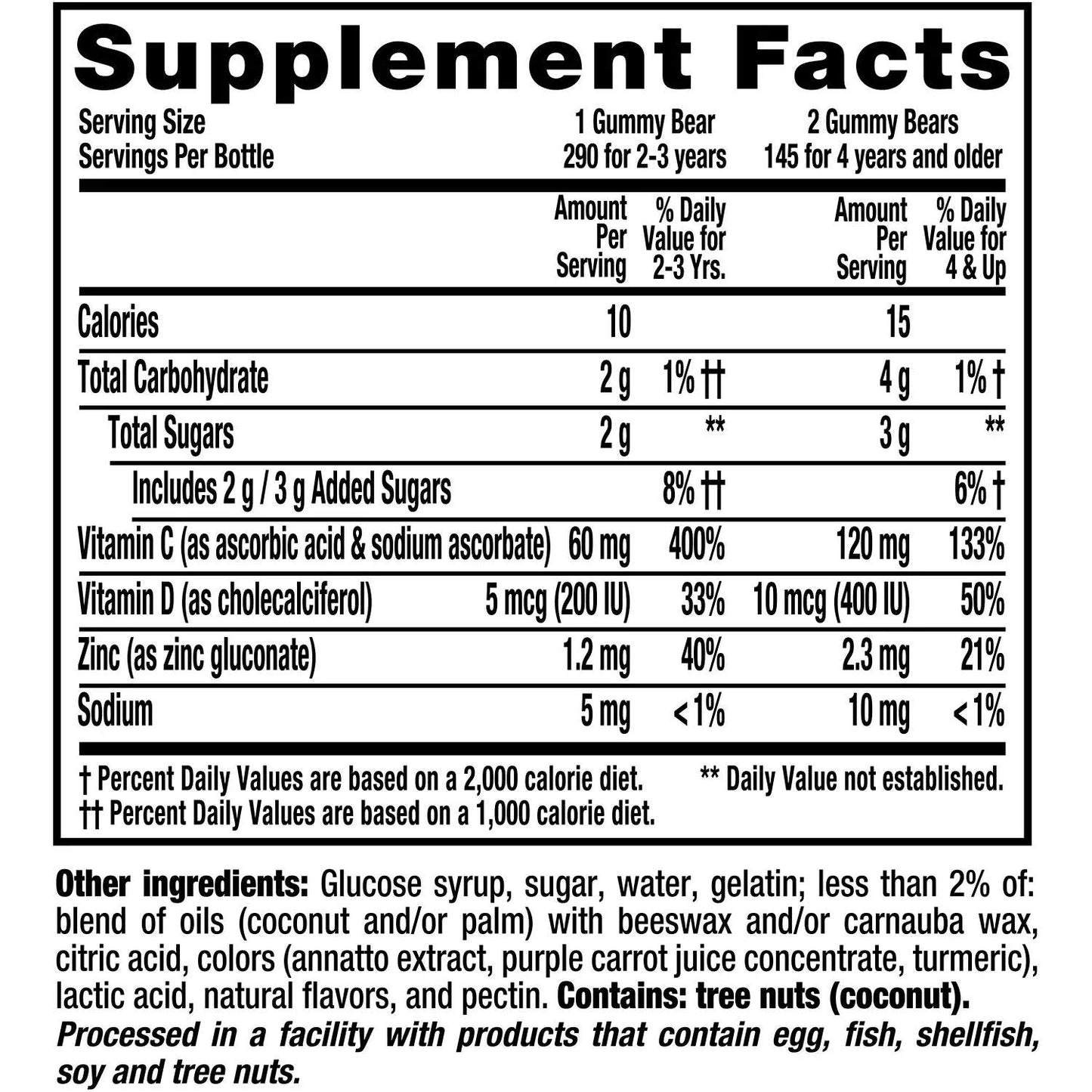 Vita L'il Critter Kids' Immune C Plus Zinc and Vitamin D Gummy 290 Count