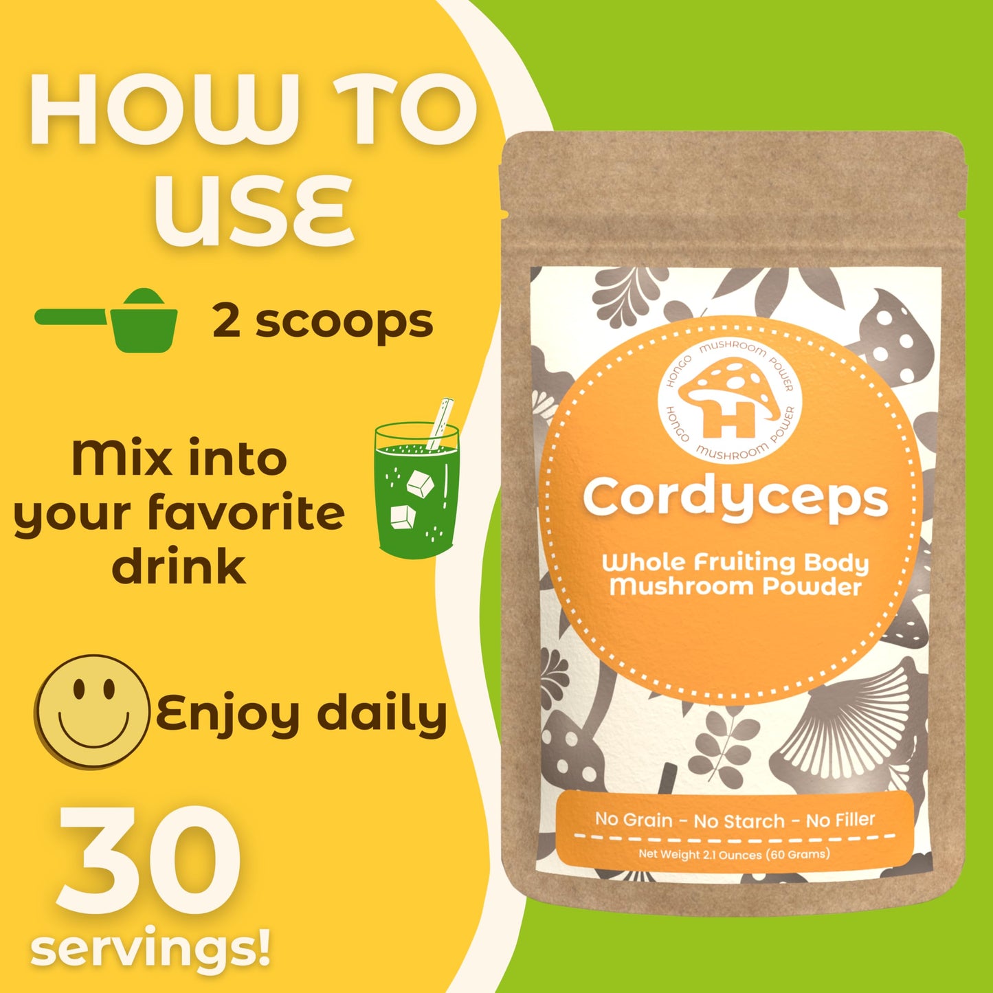 Hongo Tea Cordyceps Mushroom Powder, 2.12 oz
