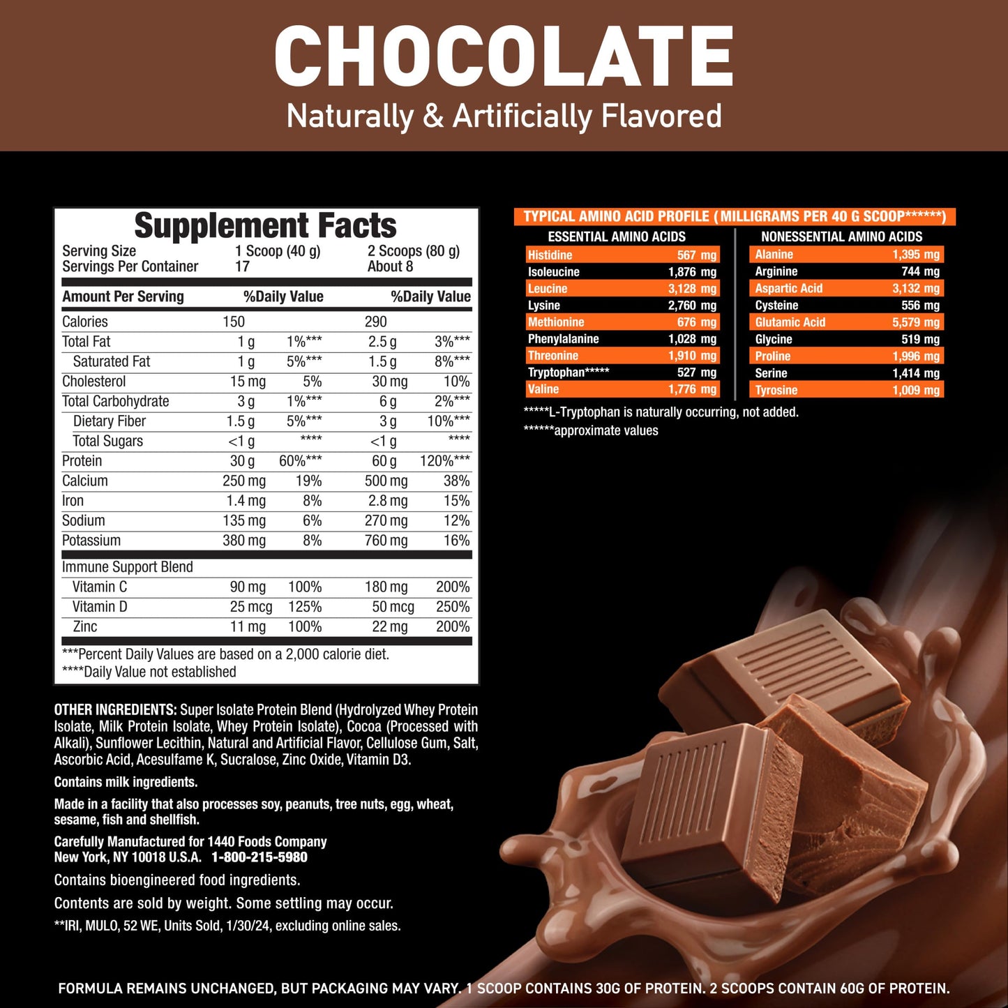 Body Fortress Super Advanced Isolate Protein Powder, Chocolate, 1.5 lb, 24 Servings