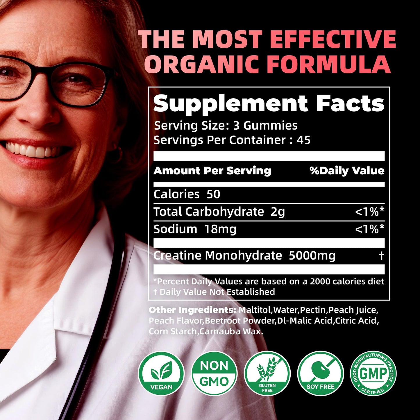 Allcoovita Creatine Monohydrate Gummies 135 Count