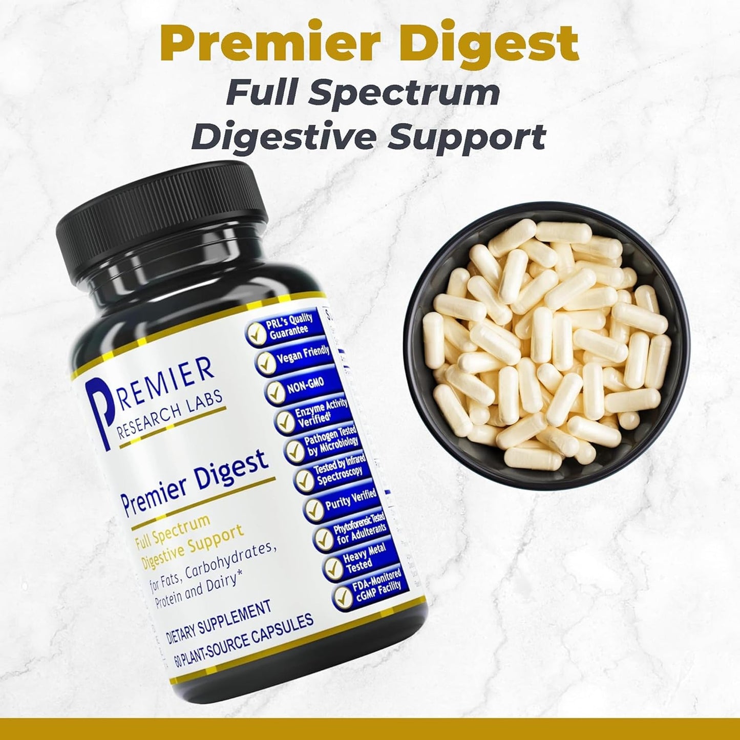 Premier Research Labs Active Digestive Enzymes with Probiotic and Prebiotics - Amylase, Protease & Lipase, 60 Capsules