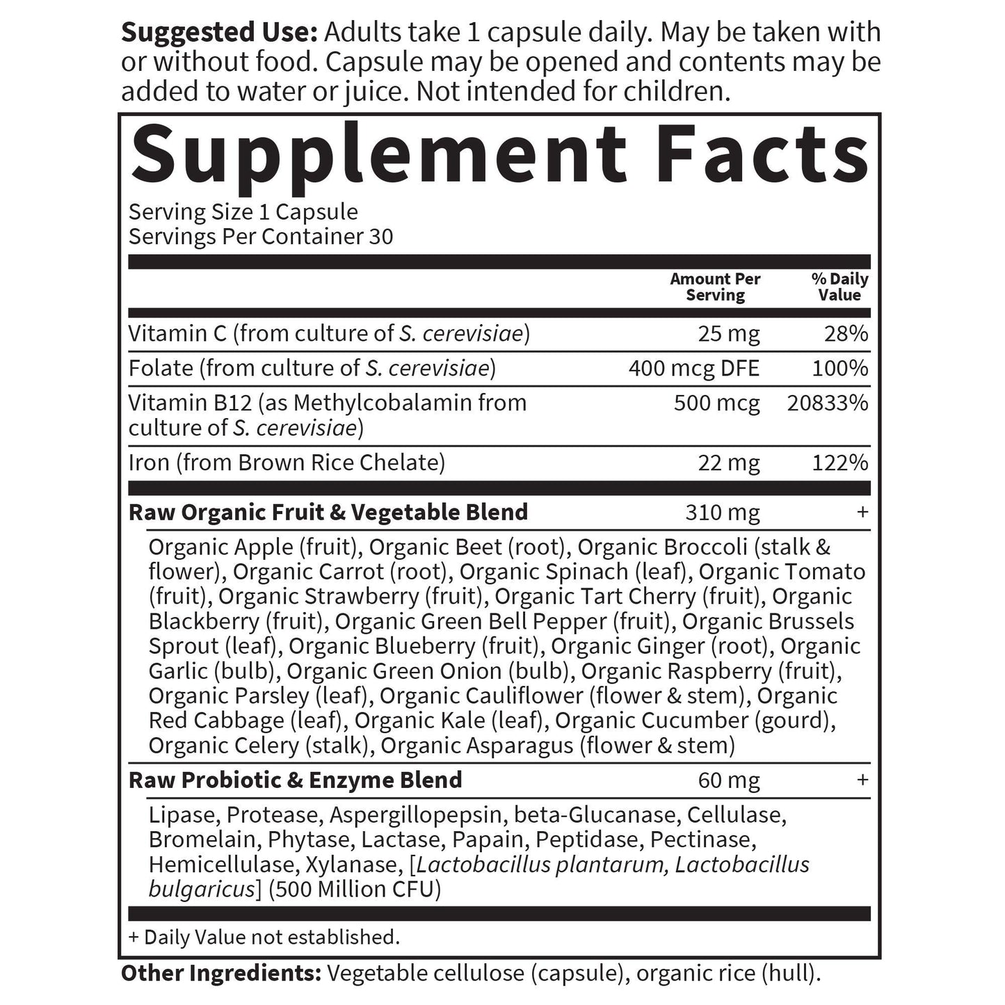 Garden Life Supplements Vitamin Code Raw Iron Capsules 30