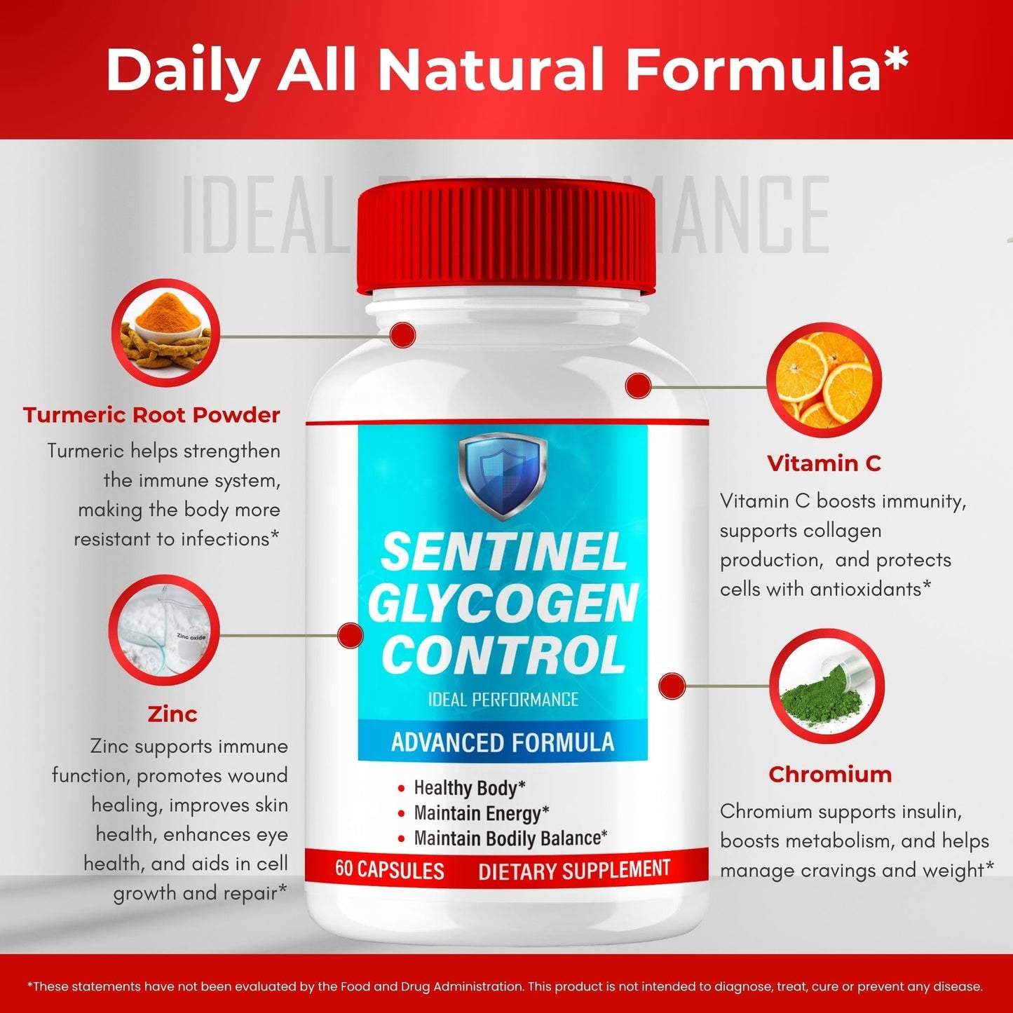 IDEAL PERFORMANCE Sentinel Glycogen Control Advanced Blood Formula Supplement Capsules 180