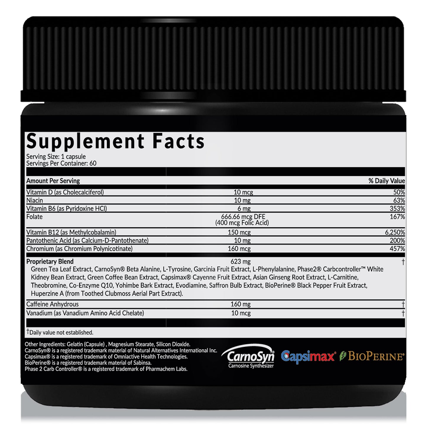 Saba ACE G2 Thermogenic Energy Burn with Capsimax, CarnoSyn, BioPerine, Green Tea Leaf Extract for Men & Women, 60 Capsules