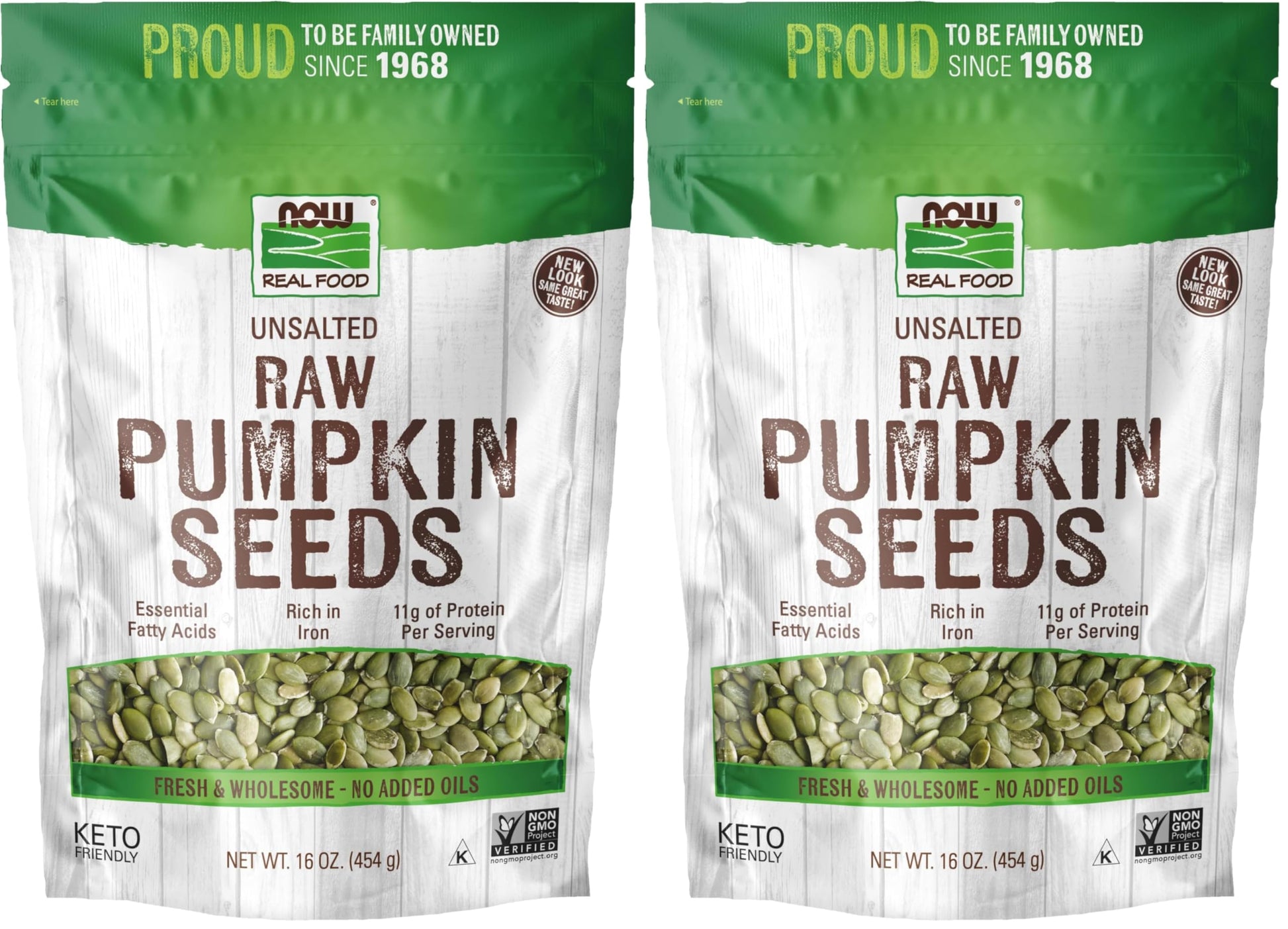 NOW Foods, Pumpkin Seeds, Raw and Unsalted, Essential Fatty Acids, Rich in Iron, Excellent Source of Protein, Certified Non-GMO, 1-Pound (Packaging May Vary) (Pack of 2)
